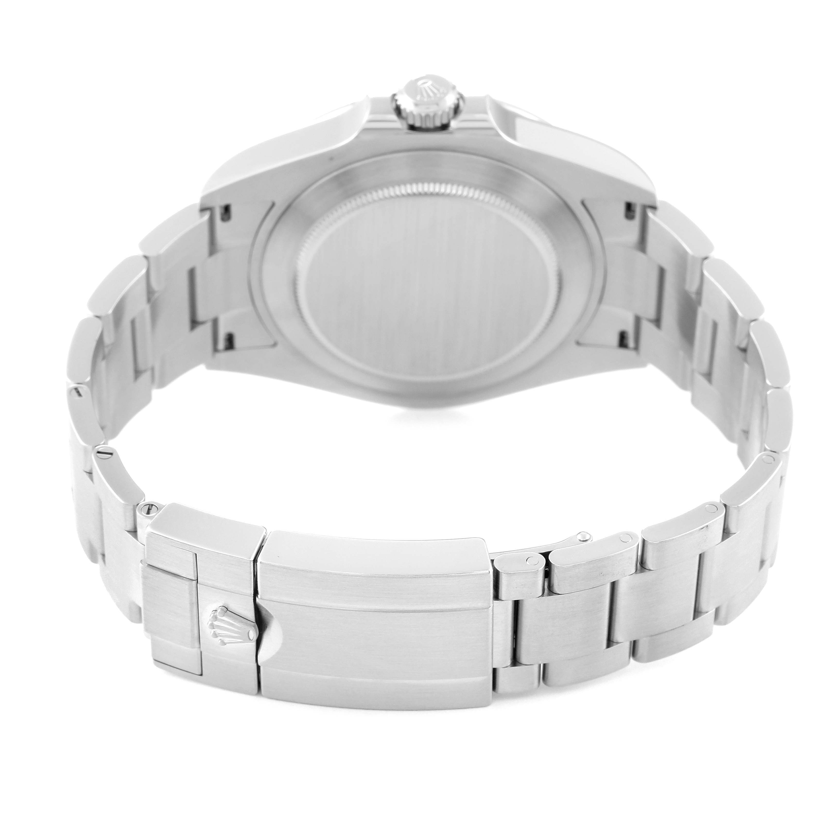 The image shows the back of the Rolex Explorer 226570 Men's Stainless Steel White Dial 226570 Men's Stainless Steel White Dial watch, highlighting the case back, buckle, and bracelet.