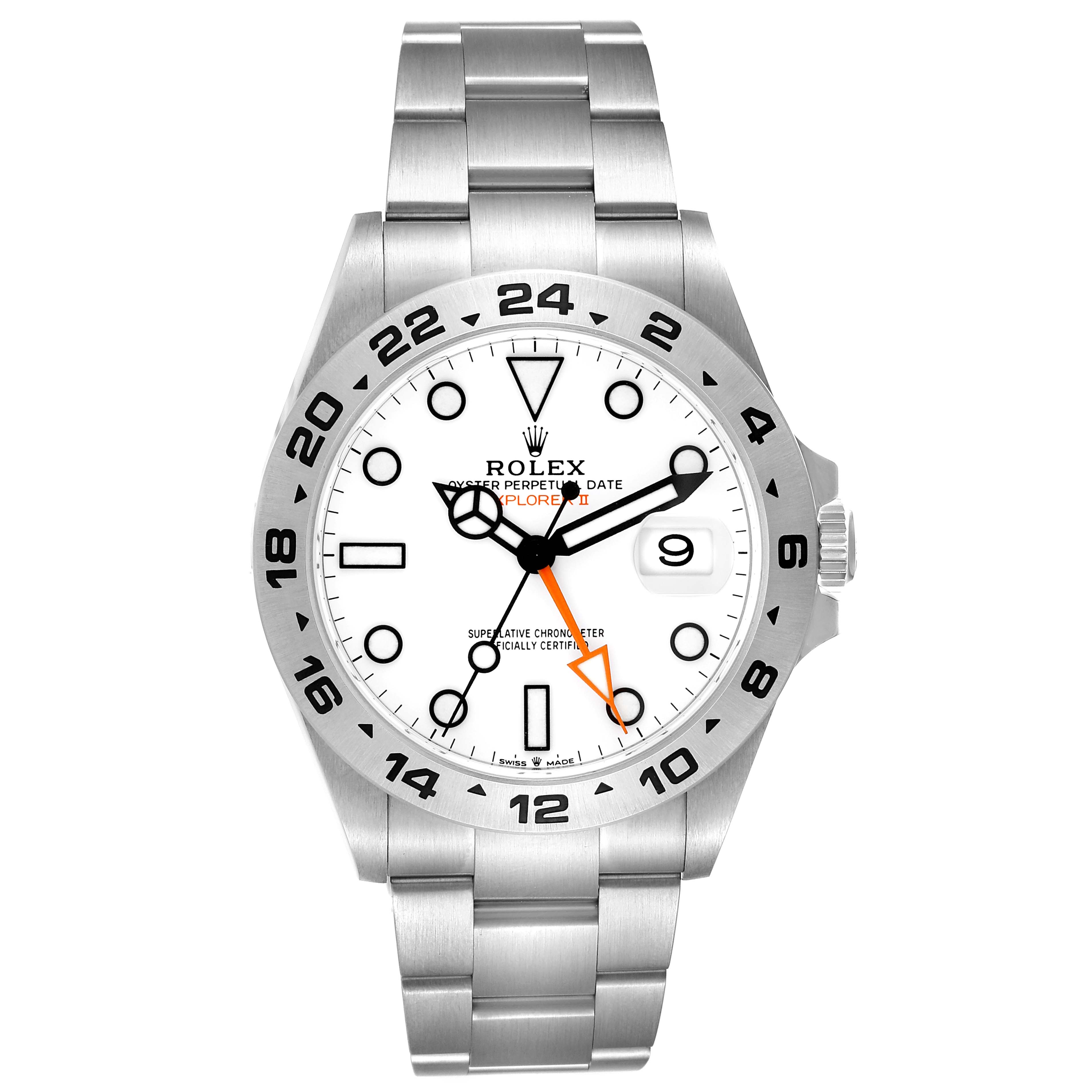 The image shows a front view of a Rolex Explorer 226570 Men's Stainless Steel White Dial 226570 Men's Stainless Steel White Dial watch, highlighting the dial, bezel, and bracelet.