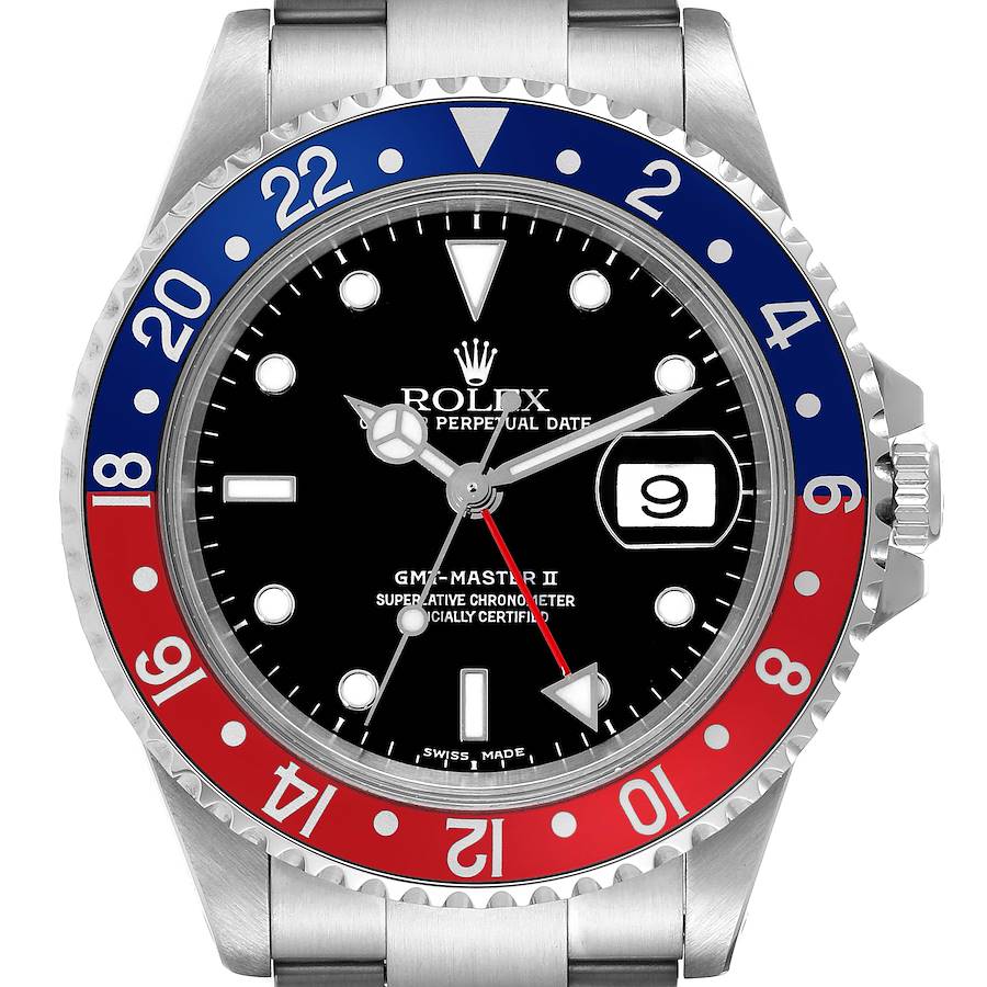 Rolex GMT Master II Blue Red Pepsi Bezel Steel Mens Watch 16710 SwissWatchExpo