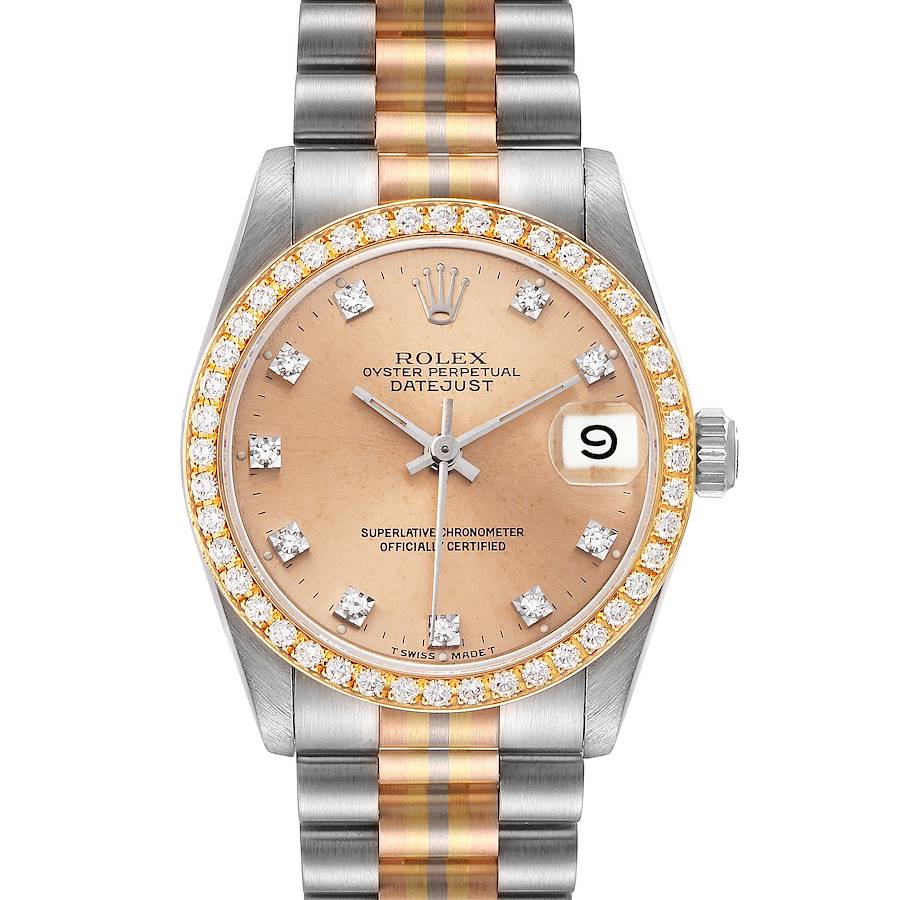 Rolex President Tridor Midsize White Yellow Rose Gold Diamond Ladies Watch 68289 SwissWatchExpo