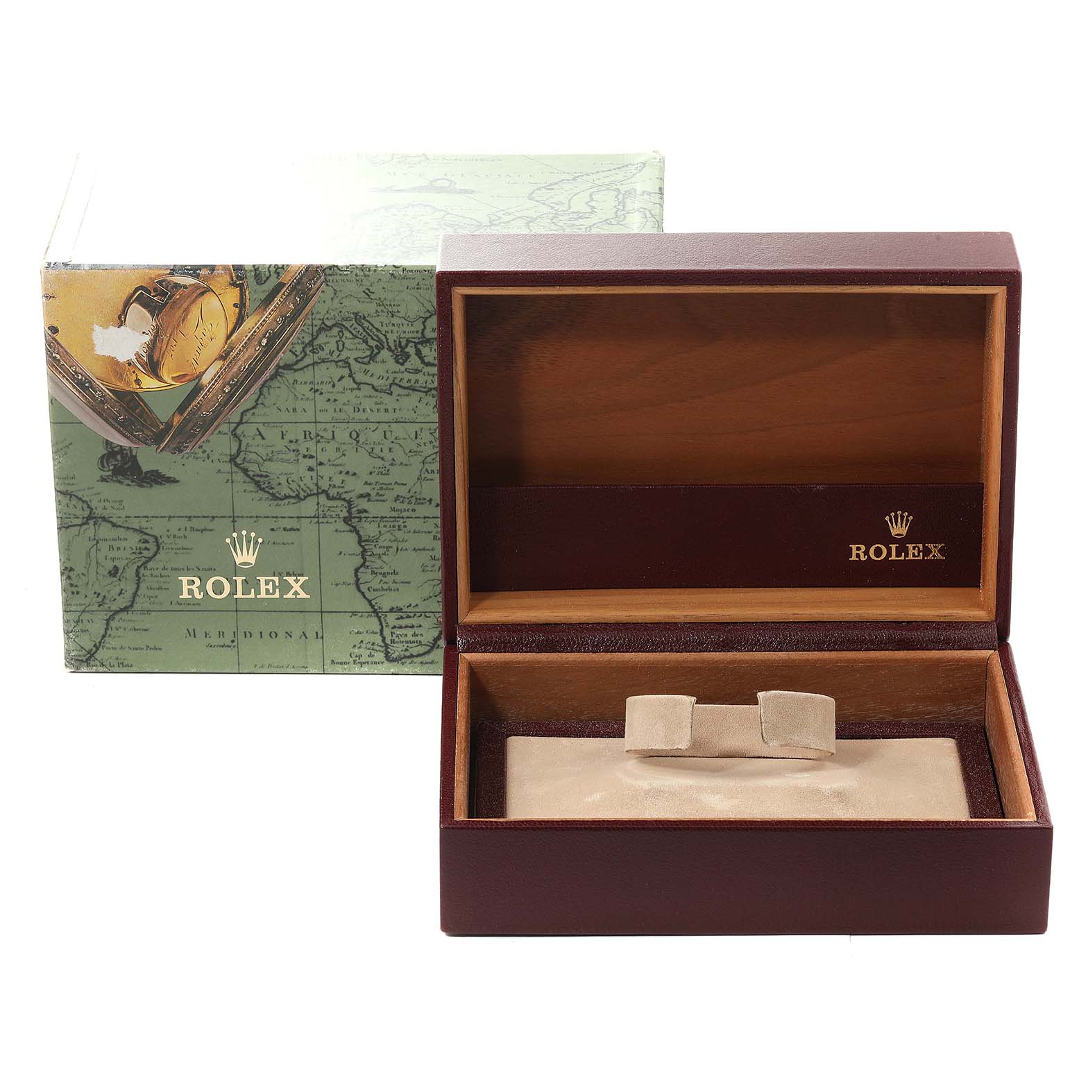 The image shows an open Rolex box and packaging for the Rolex President 68289 Women's Steel and Gold (two tone) Brown Dial 68289 Women's Steel and Gold (two tone) Brown Dial model watch.