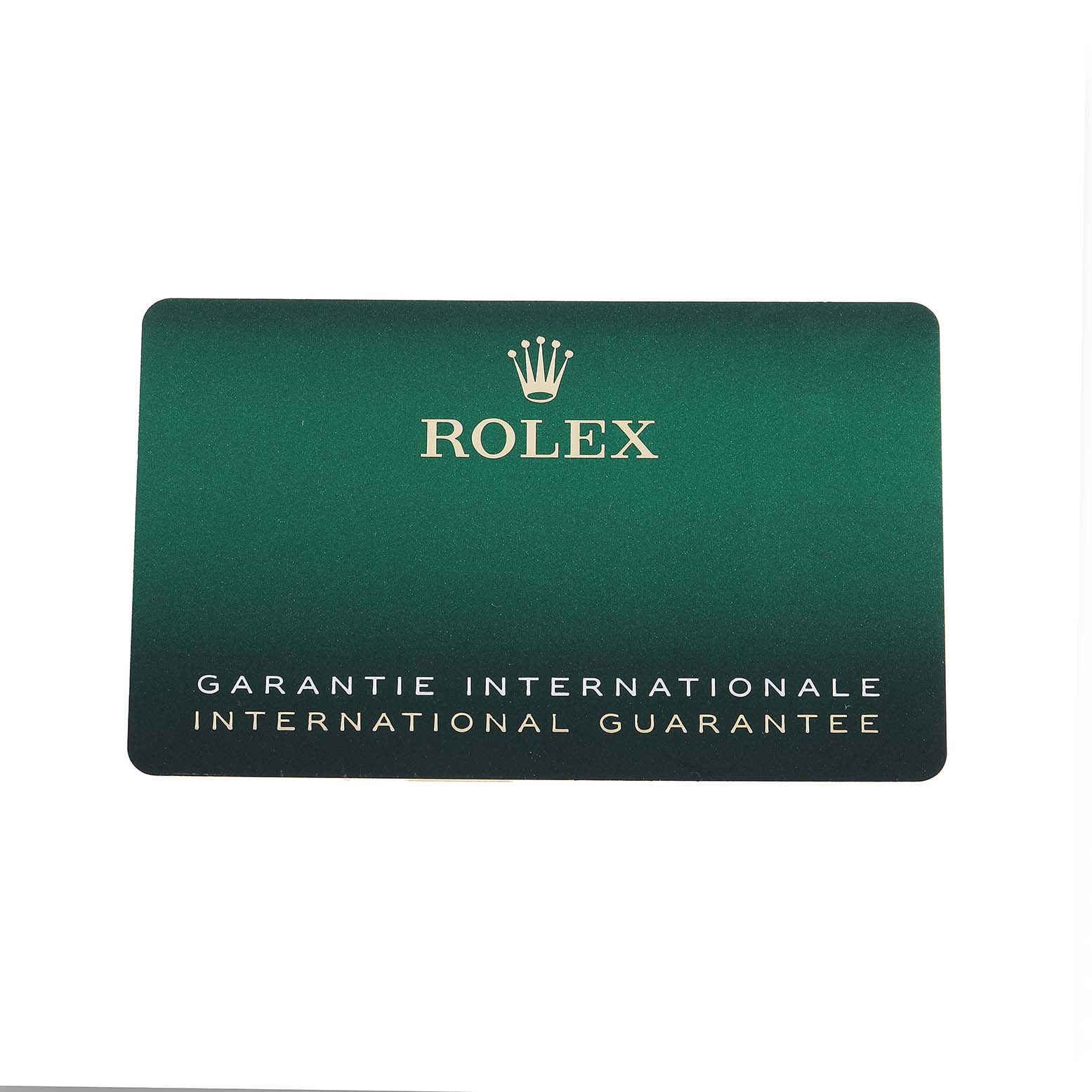 The image shows an International Guarantee card for the Rolex Yacht-Master 226659 Men's White Gold Black Dial.