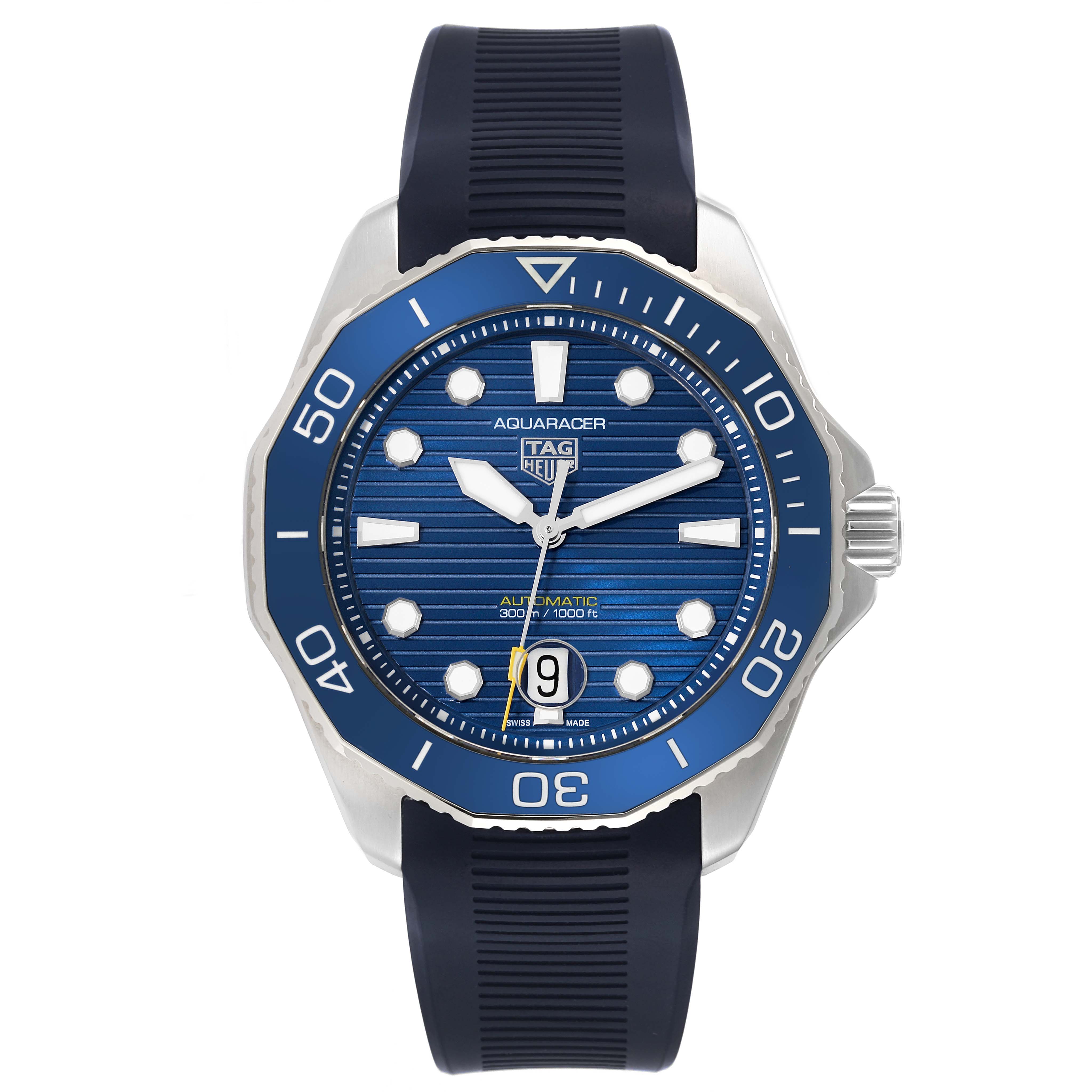 The image shows a front view of the Tag Heuer Aquaracer WBP201B.FT6198 Men's Stainless Steel Blue Dial WBP201B.FT6198 Men's Stainless Steel Blue Dial watch, highlighting the dial, bezel, and rubber strap.