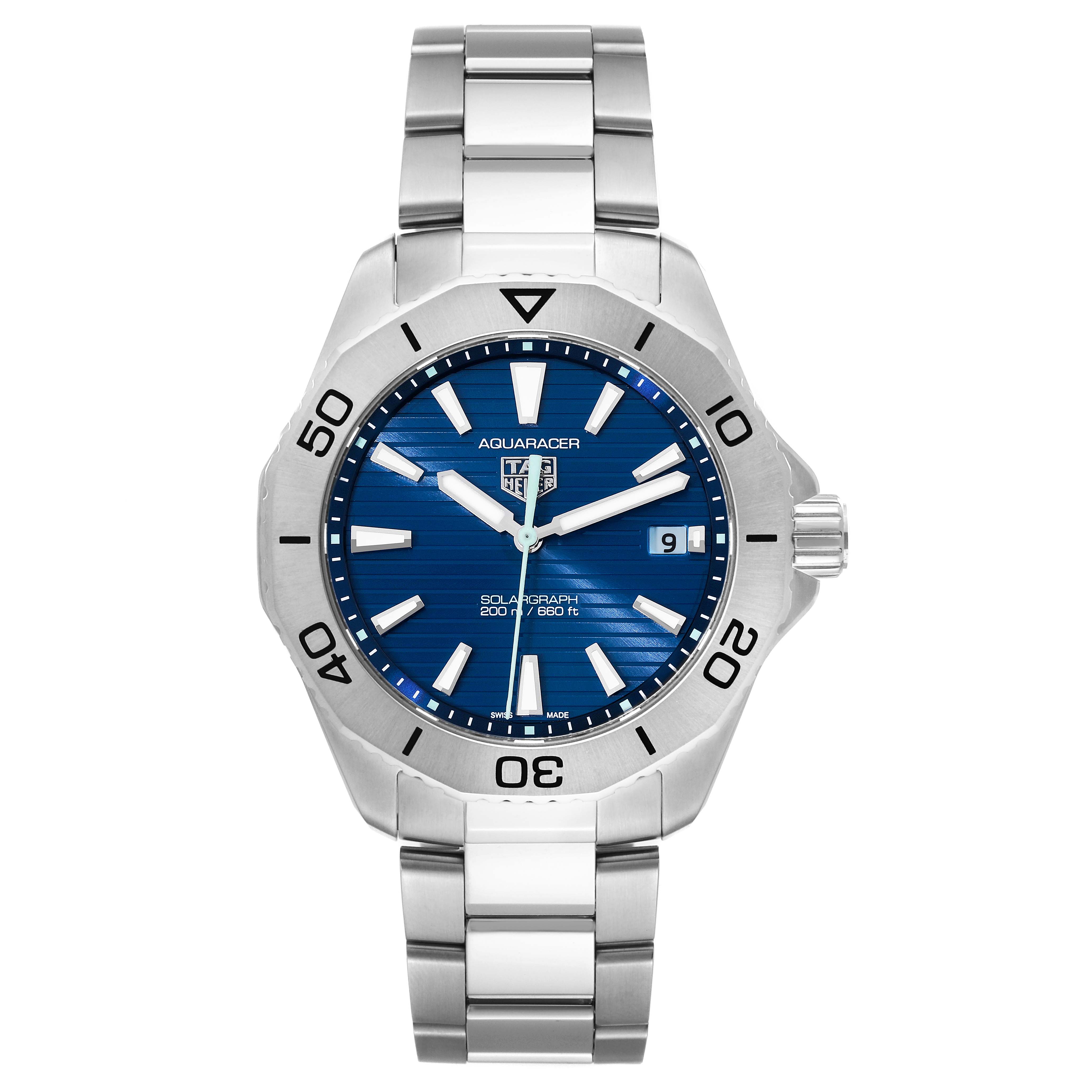 The image shows a front view of the Tag Heuer Aquaracer WBP1113.BA0000 Men's Stainless Steel Blue Dial WBP1113.BA0000 Men's Stainless Steel Blue Dial watch, displaying the watch face, bezel, and stainless steel bracelet.