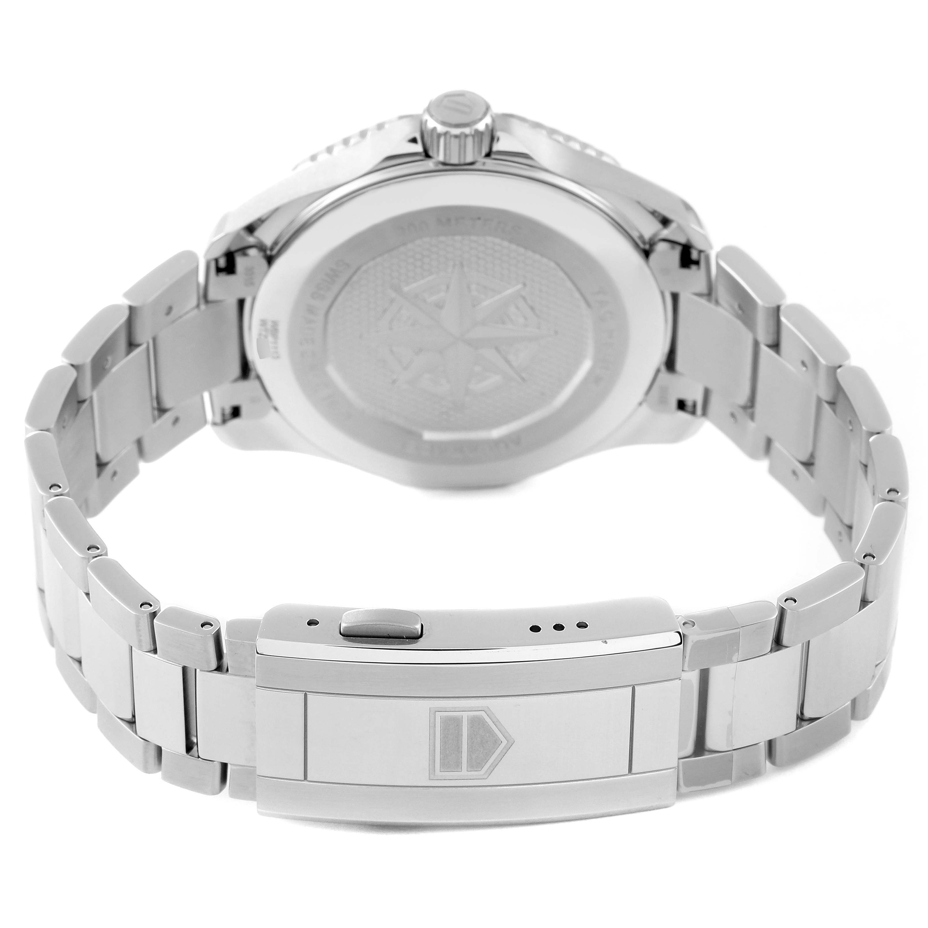 The image shows the back and clasp of a Tag Heuer Aquaracer WBP1113.BA0000 Men's Stainless Steel Blue Dial WBP1113.BA0000 Men's Stainless Steel Blue Dial watch from a rear angle.