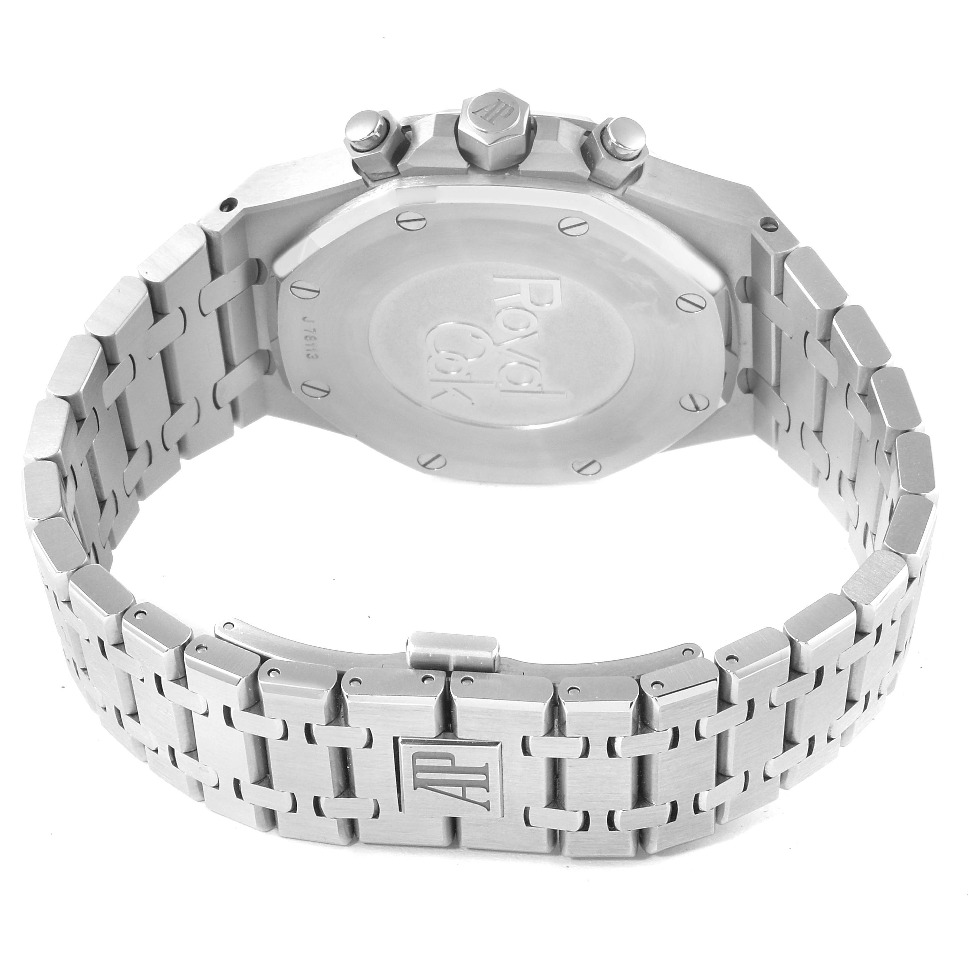 This image shows the back case and bracelet of an Audemars Piguet Royal Oak 26331ST.OO.1220ST.01 Men's Stainless Steel Blue Dial 26331ST.OO.1220ST.01 Men's Stainless Steel Blue Dial watch from a rear angle.