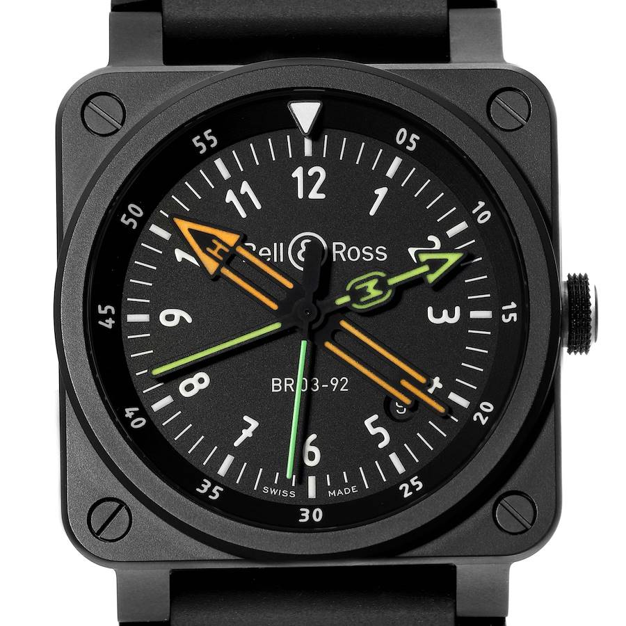 Bell & Ross Radiocompass Limited Edition Black Ceramic Mens Watch BR03-92 Box Card SwissWatchExpo