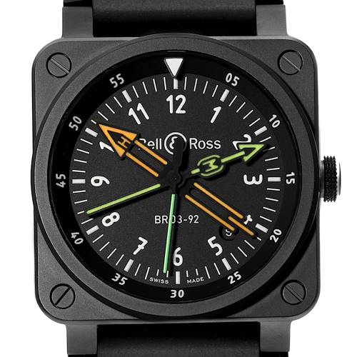 Photo of Bell & Ross Radiocompass Limited Edition Black Ceramic Mens Watch BR03-92 Box Card