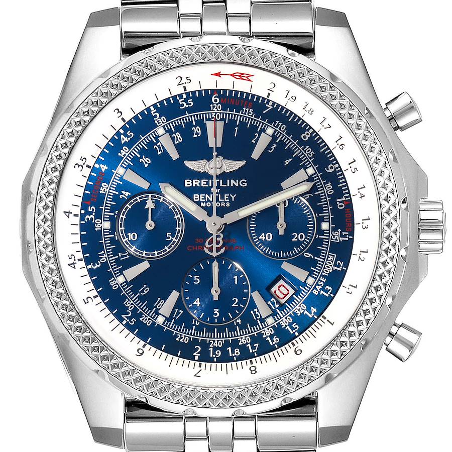 Breitling Bentley Motors Blue Dial Chronograph Steel Mens Watch A25362 Papers SwissWatchExpo