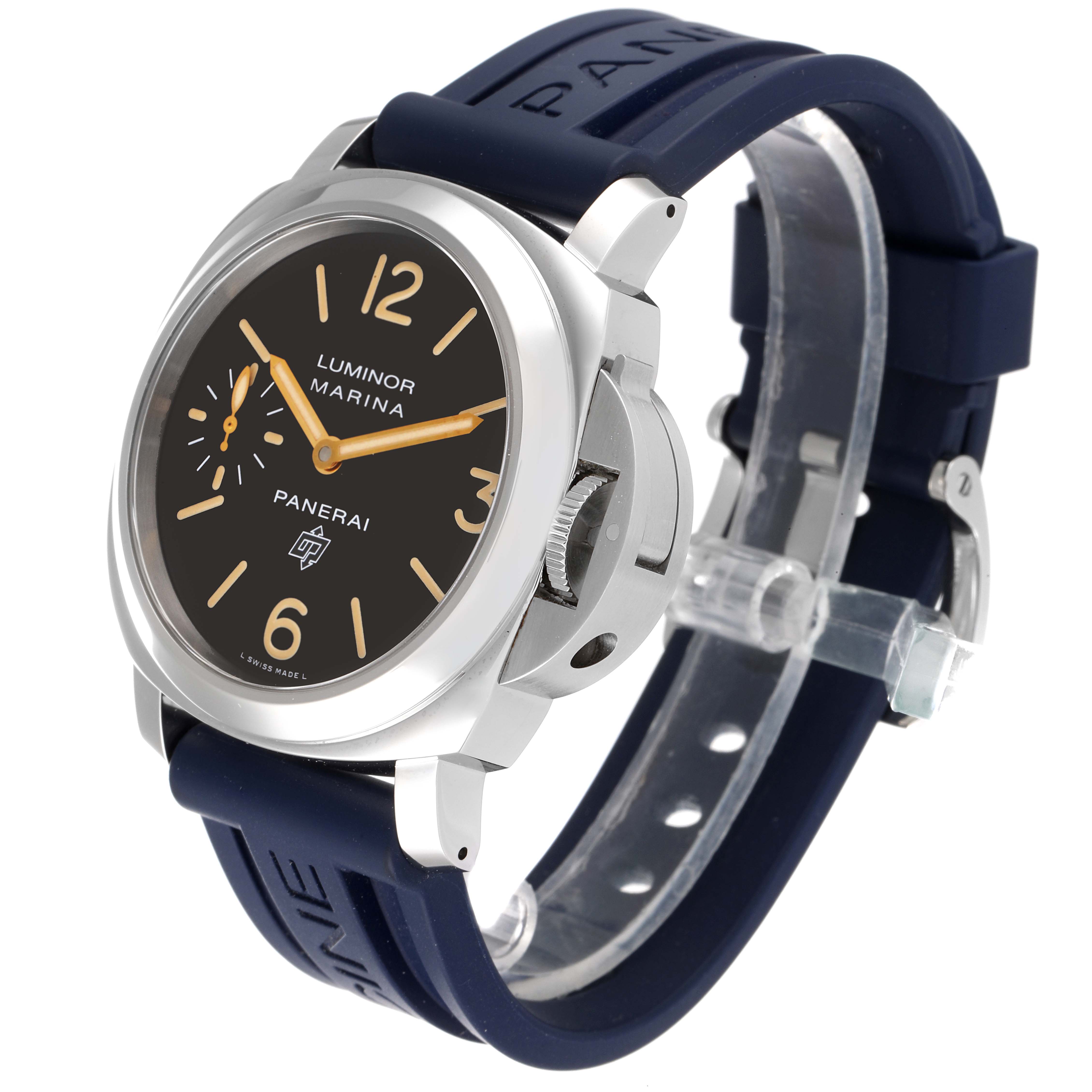 The image shows a Panerai Luminor PAM00632 Men's Stainless Steel Brown Dial PAM00632 Men's Stainless Steel Brown Dial Marina watch at a three-quarter angle, highlighting its dial, case, and strap.
