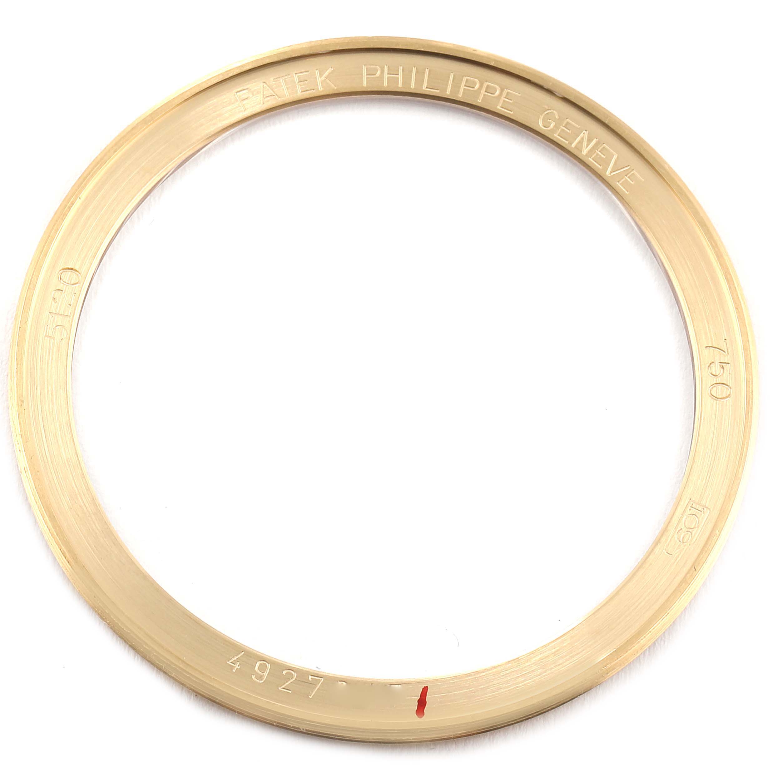 This image shows a close-up of the bezel for the Patek Philippe Calatrava 5120J Men's Yellow Gold White Dial 5120J Men's Yellow Gold White Dial watch model.