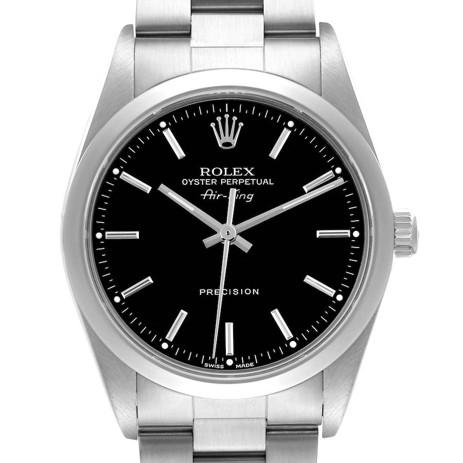 Rolex Air King Black Dial Smooth Bezel Steel Mens Watch 14000 SwissWatchExpo