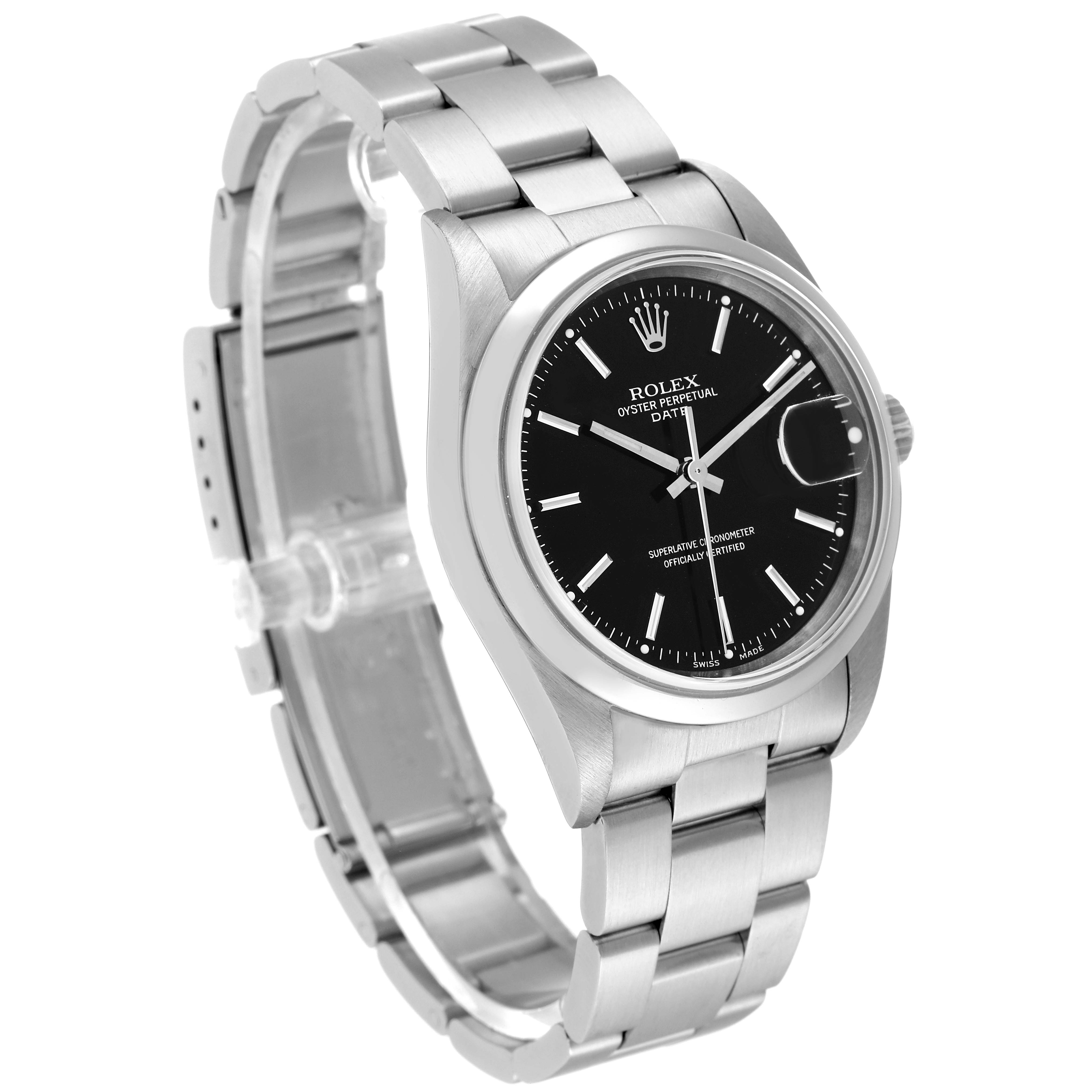 The image shows a Rolex Date 15200 Men
s Stainless Steel Black Dial 15200 Men
s Stainless Steel Black Dial model watch, angled to display the face, bezel, crown, and part of the bracelet.