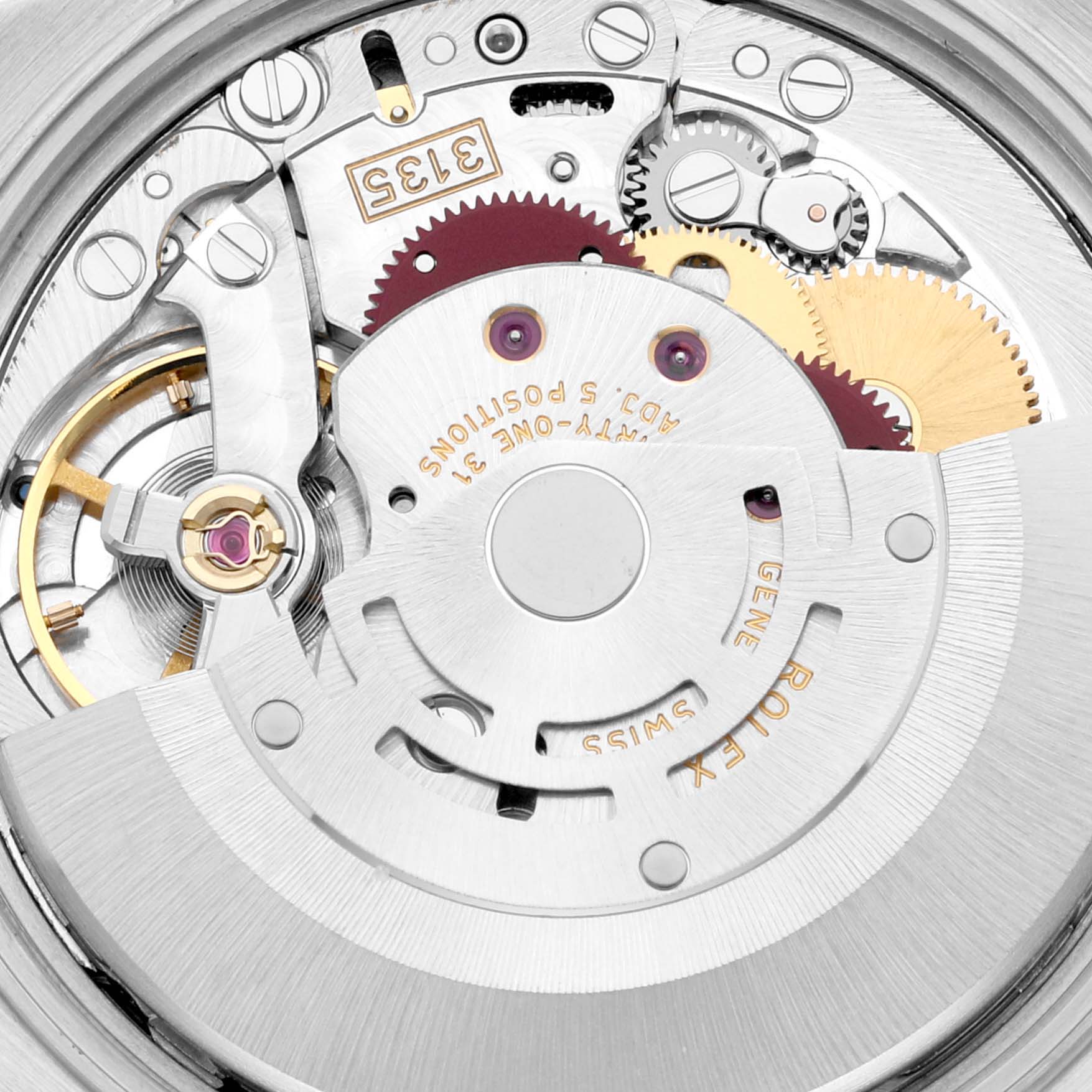 The image shows a close-up of the movement mechanism of a Rolex Date 15210 Men's Stainless Steel White Dial 15210 Men's Stainless Steel White Dial watch.