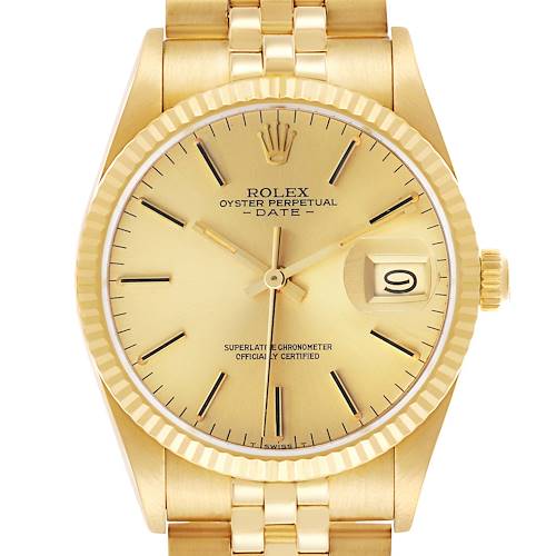Photo of Rolex Date Yellow Gold Champagne Dial Vintage Mens Watch 15037
