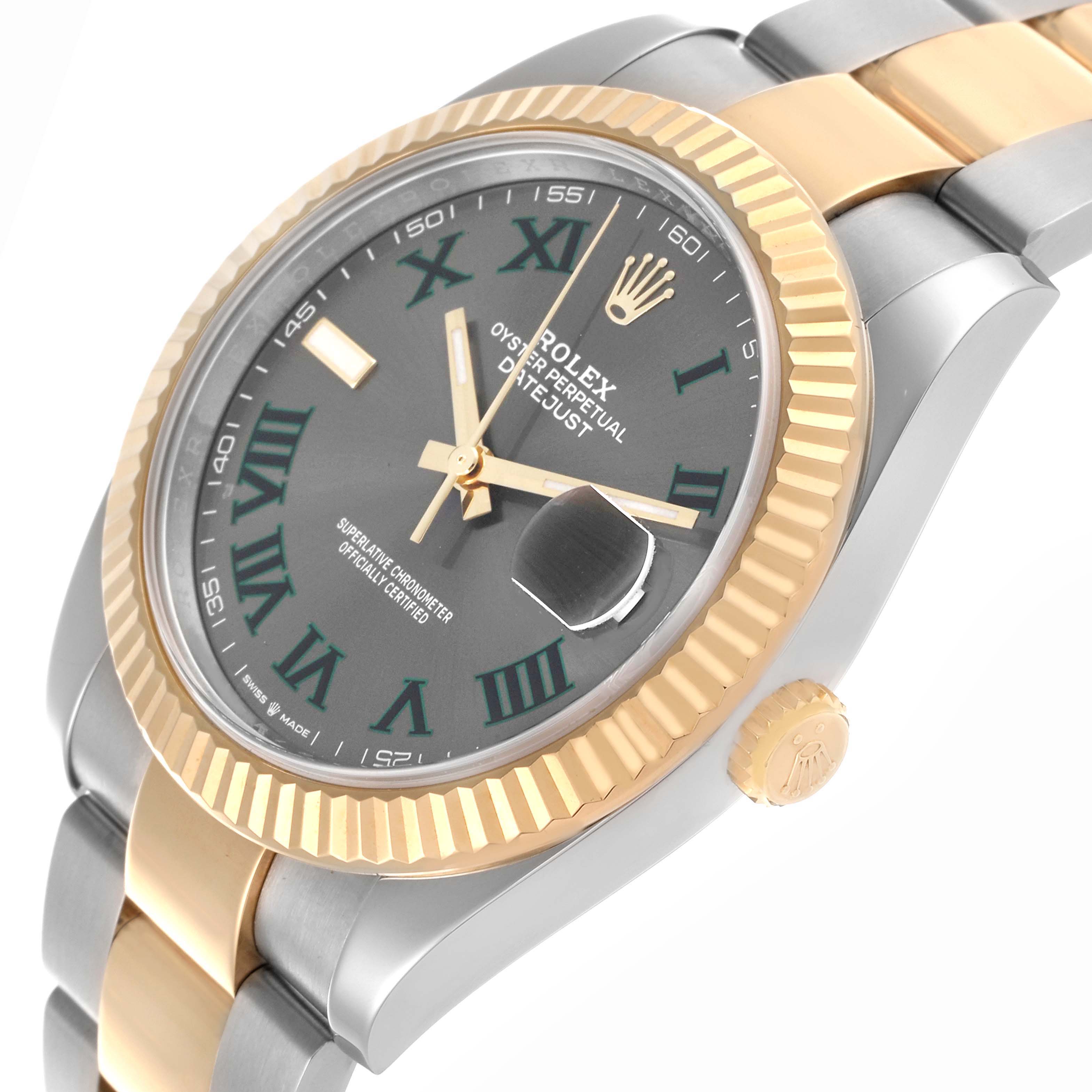 The image shows a Rolex Datejust 41 126333 Men's Steel and Gold (two tone) Grey Dial 126333 Men's Steel and Gold (two tone) Grey Dial watch at an angled view highlighting the bezel, dial, bracelet, and crown.