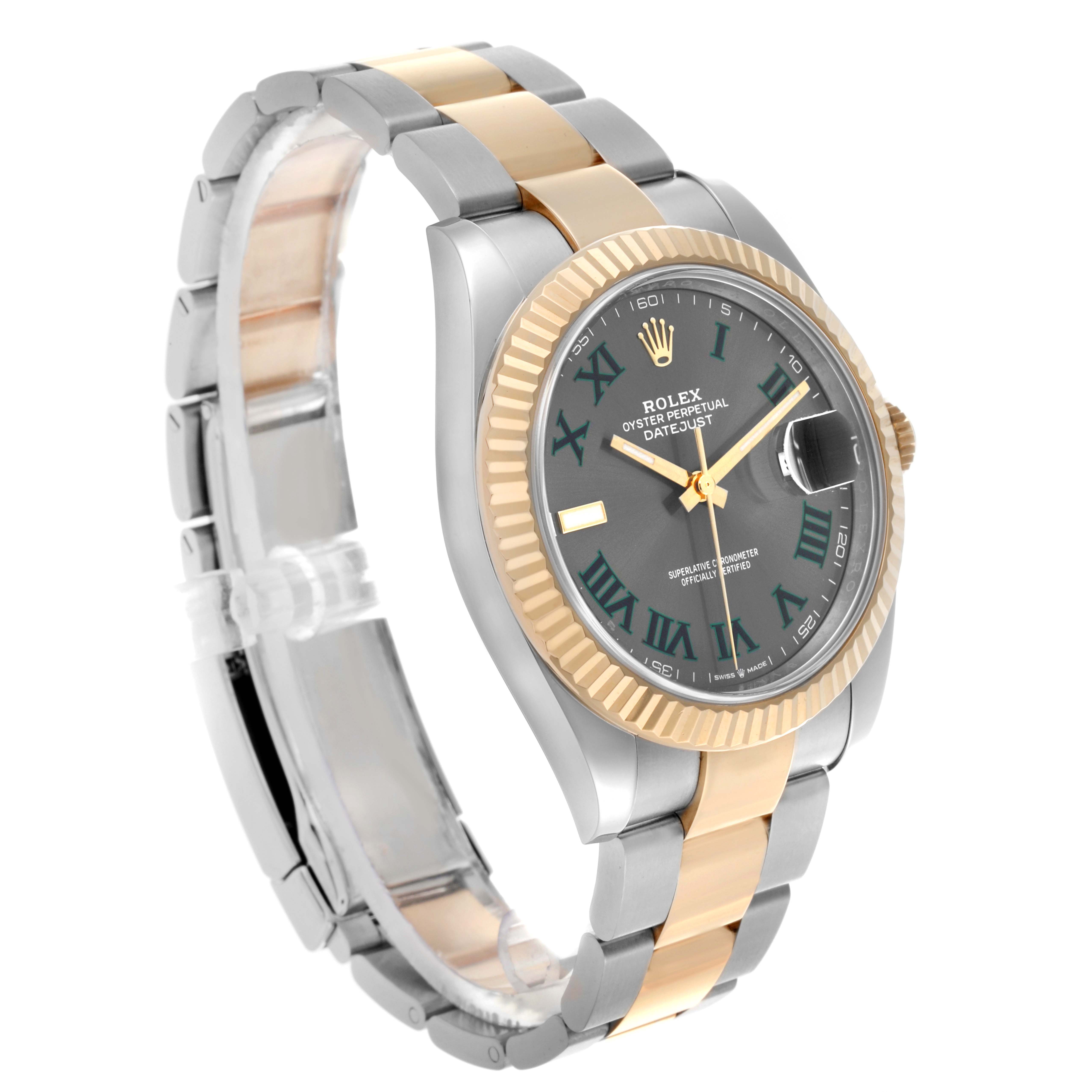 The Rolex Datejust 41 126333 Men's Steel and Gold (two tone) Grey Dial 126333 Men's Steel and Gold (two tone) Grey Dial is shown at a three-quarter angle, highlighting the dial, bezel, and bi-metal bracelet.