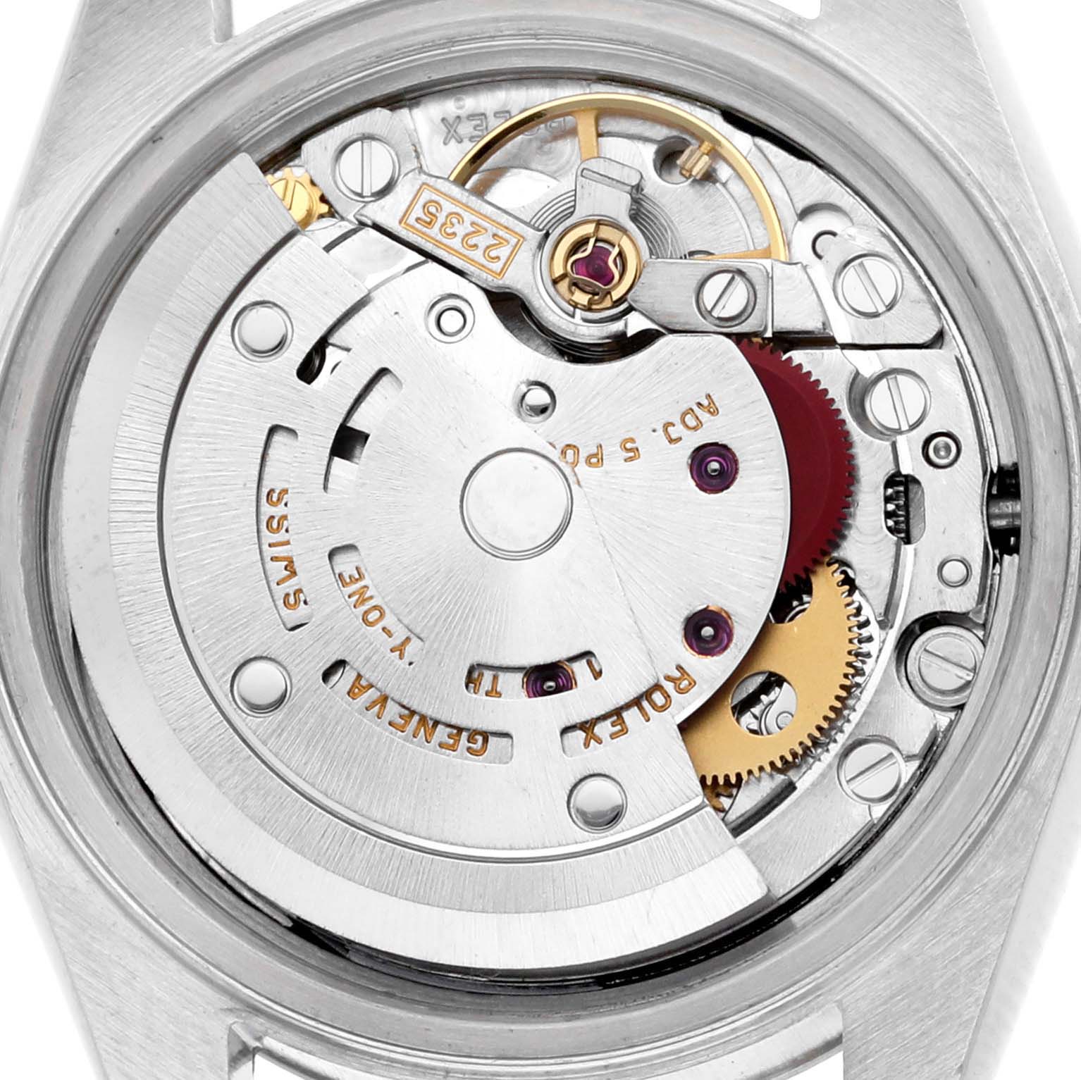 The image shows the movement of a Rolex Datejust 79174 Women's Stainless Steel Black Dial 79174 Women's Stainless Steel Black Dial, highlighting its intricate components from a rear angle.