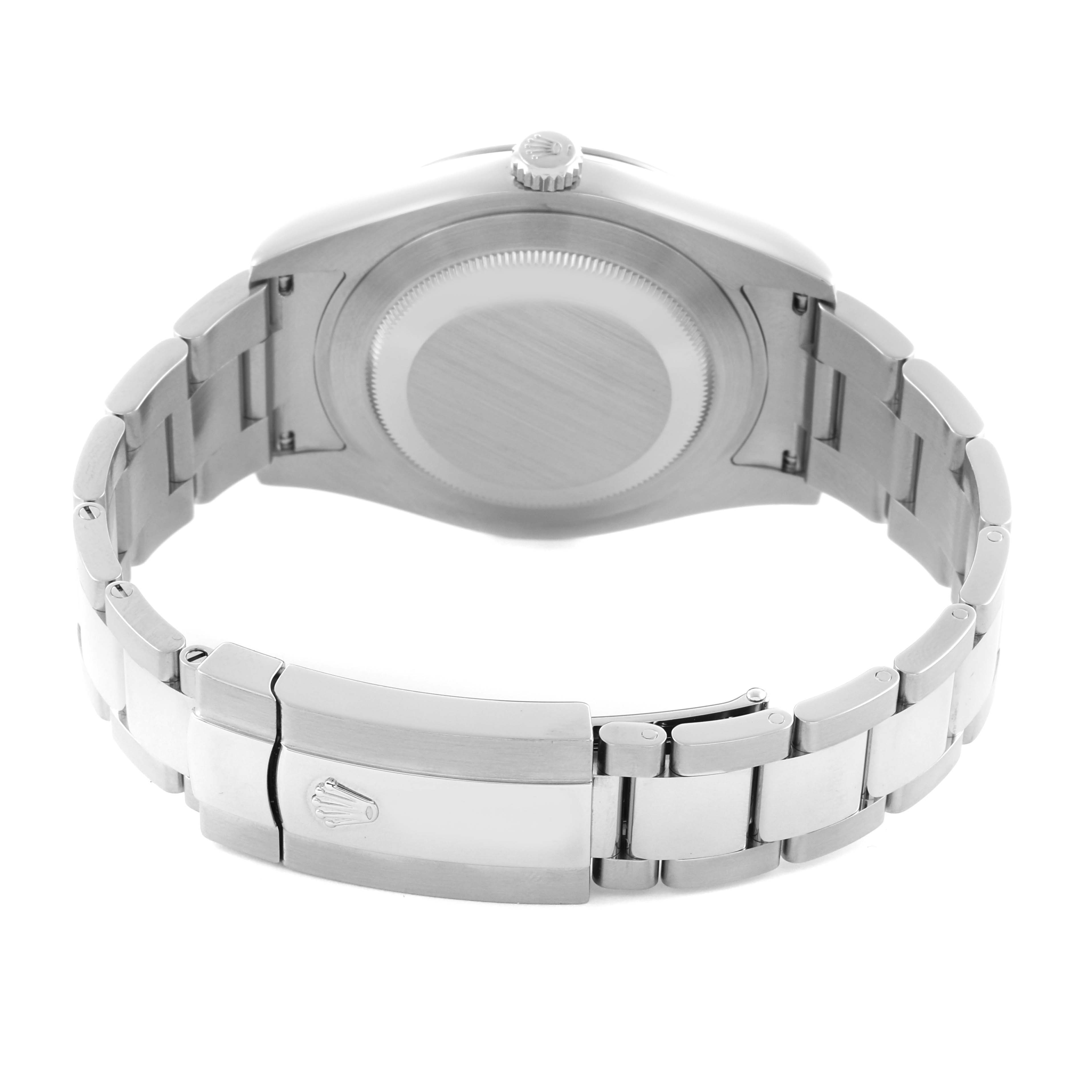 The image shows the back view of a Rolex Datejust 41 116334 Men
s Stainless Steel Blue Dial 116334 Men
s Stainless Steel Blue Dial, featuring the case back, bracelet, and clasp.