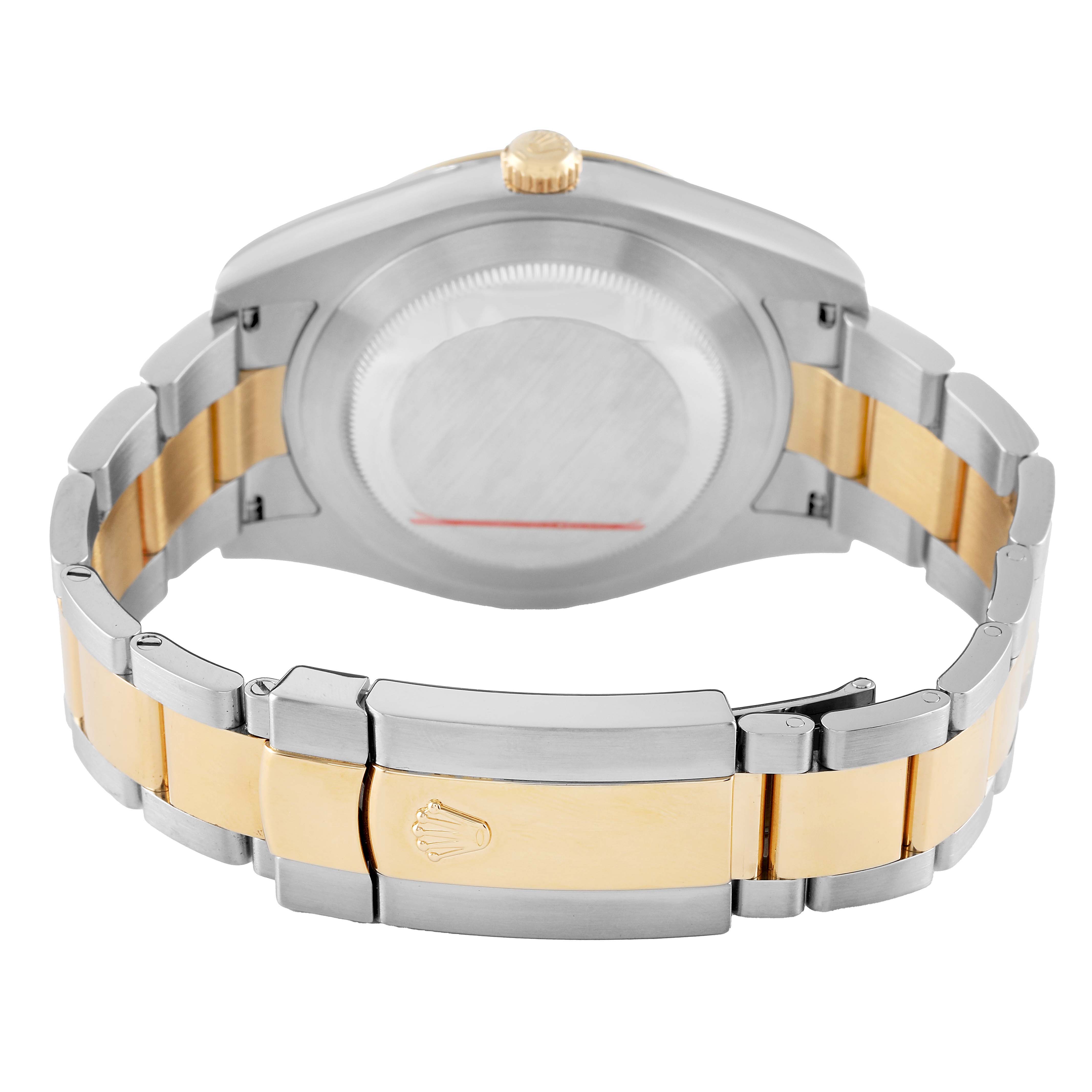 The image shows the back and bracelet of a Rolex Datejust 41 116333 Men's Steel and Gold (two tone) Black Dial, highlighting its two-tone Oystersteel and gold finish.