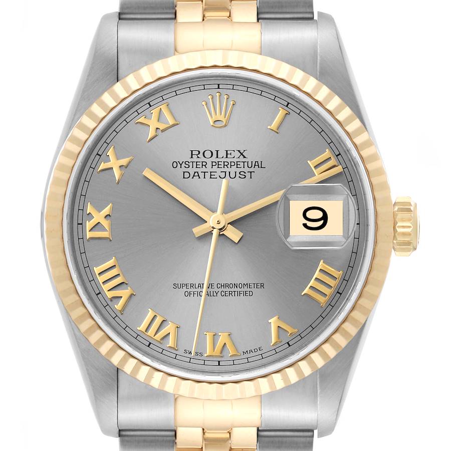 Rolex Datejust Slate Dial Steel Yellow Gold Mens Watch 16233 Box Papers SwissWatchExpo