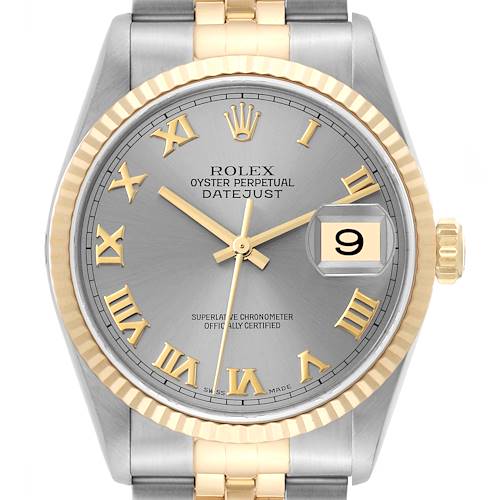 Photo of Rolex Datejust Slate Dial Steel Yellow Gold Mens Watch 16233 Box Papers