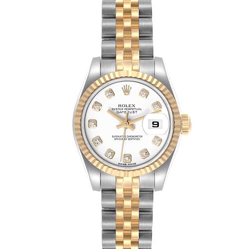 The Rolex Datejust is shown from a top-down angle, highlighting the watch face, bezel, and bracelet.