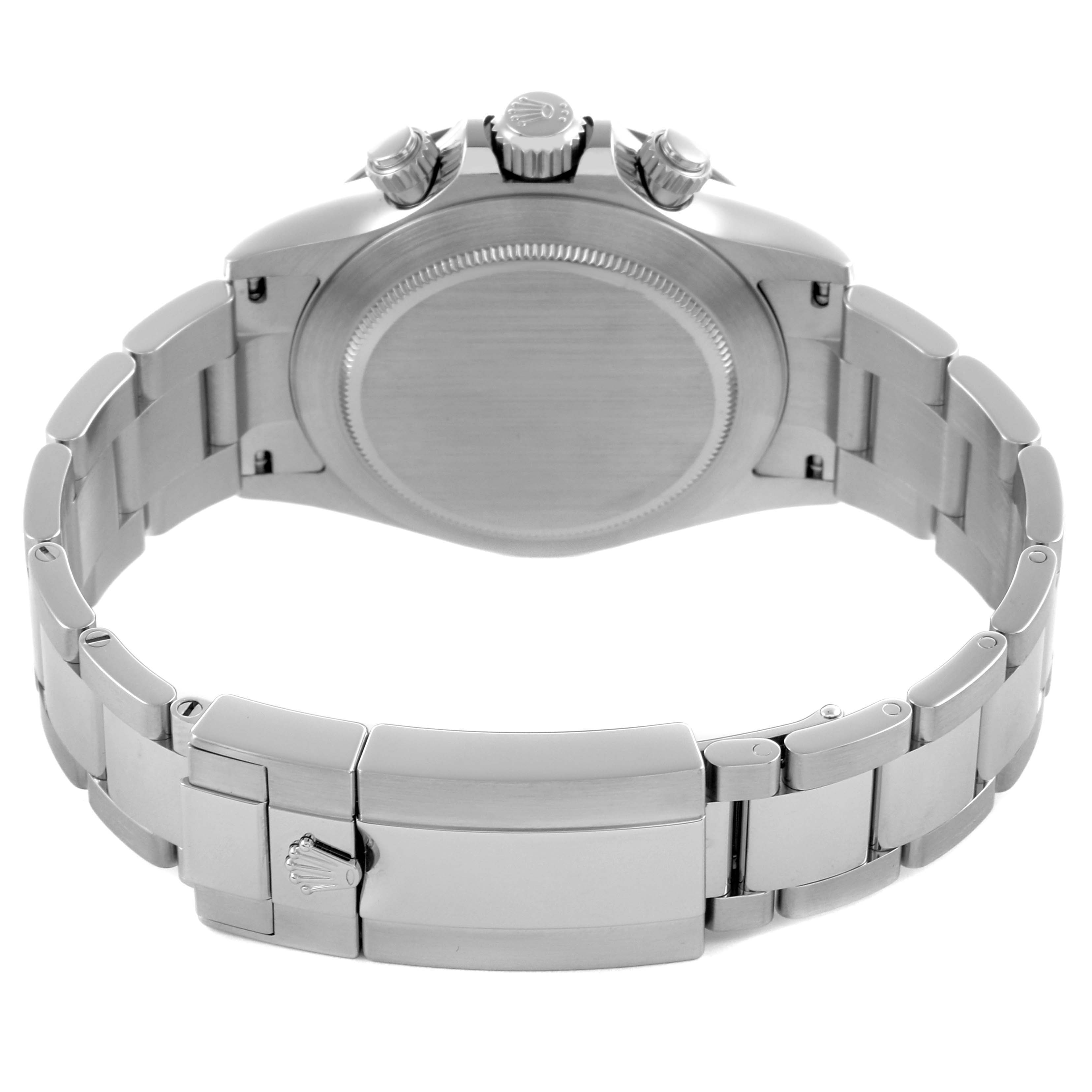 The image shows the back of a Rolex Daytona 116500LN Men's Stainless Steel Black Dial 116500LN Men's Stainless Steel Black Dial watch, highlighting the bracelet, case back, and crown from a rear angle.