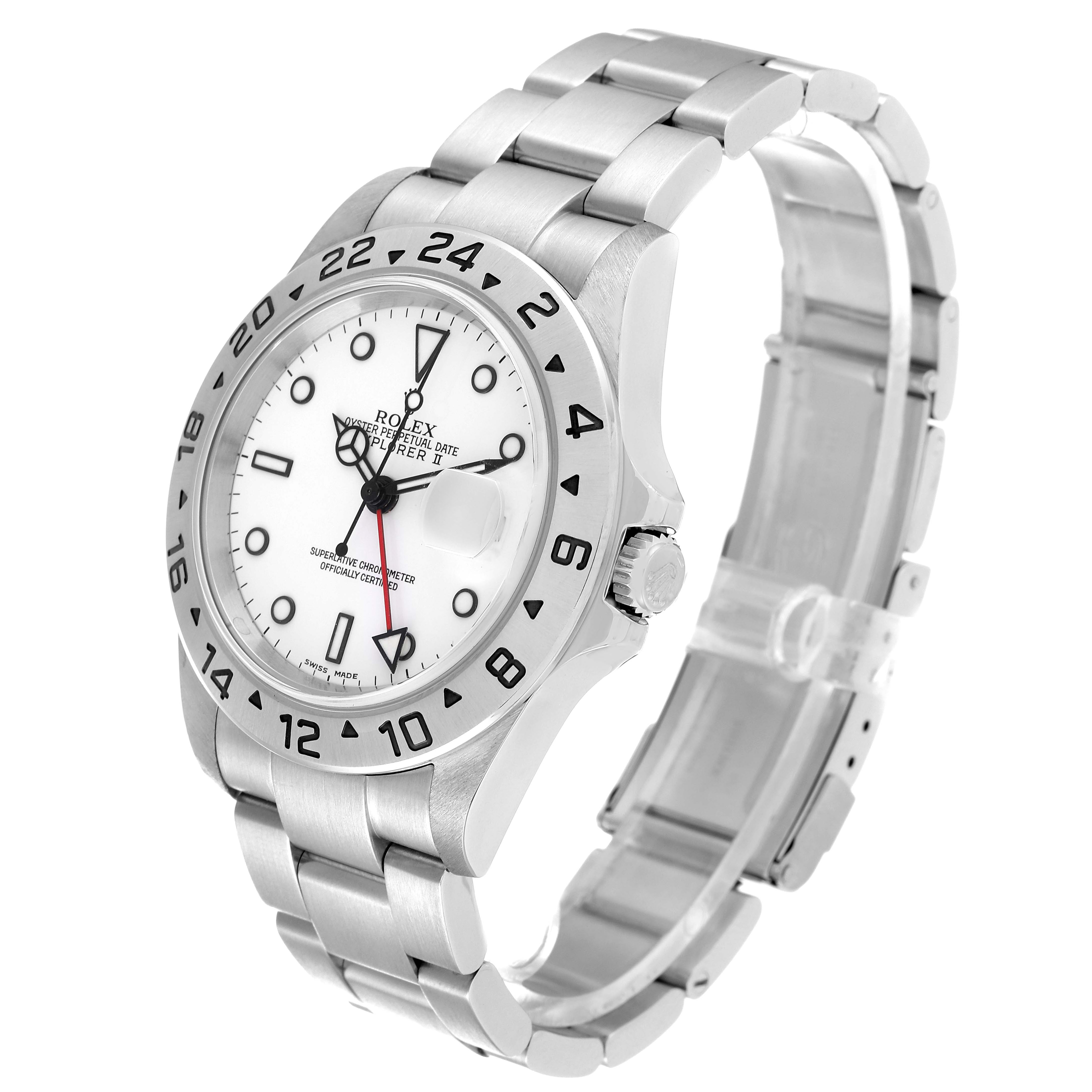 The image shows a Rolex Explorer 16570 Men's Stainless Steel White Dial 16570 Men's Stainless Steel White Dial model watch at a three-quarter angle, highlighting the face, bezel, and part of the bracelet.
