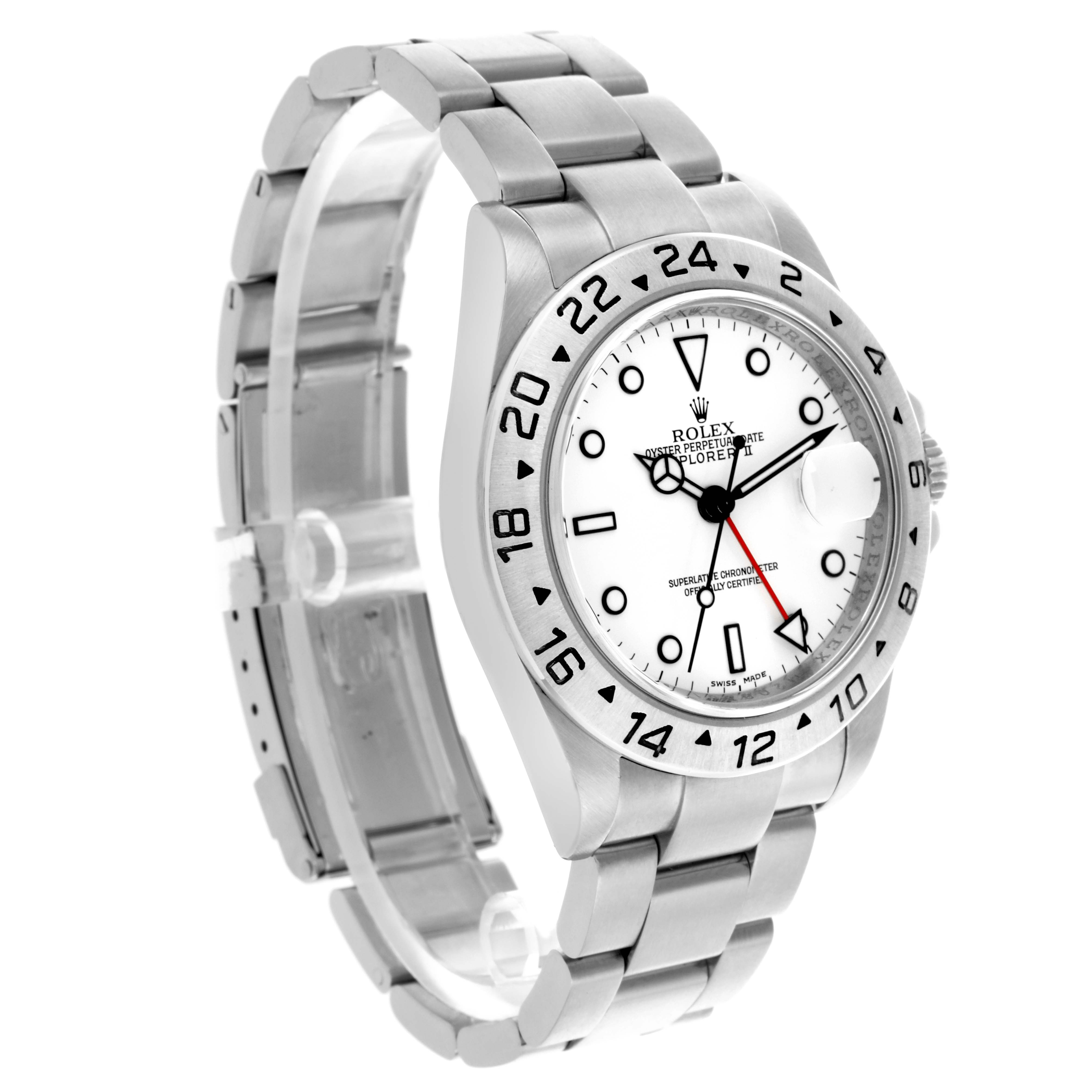 The image shows a Rolex Explorer 16570 Men's Stainless Steel White Dial 16570 Men's Stainless Steel White Dial watch at a three-quarter angle, highlighting the face, bezel, and bracelet.