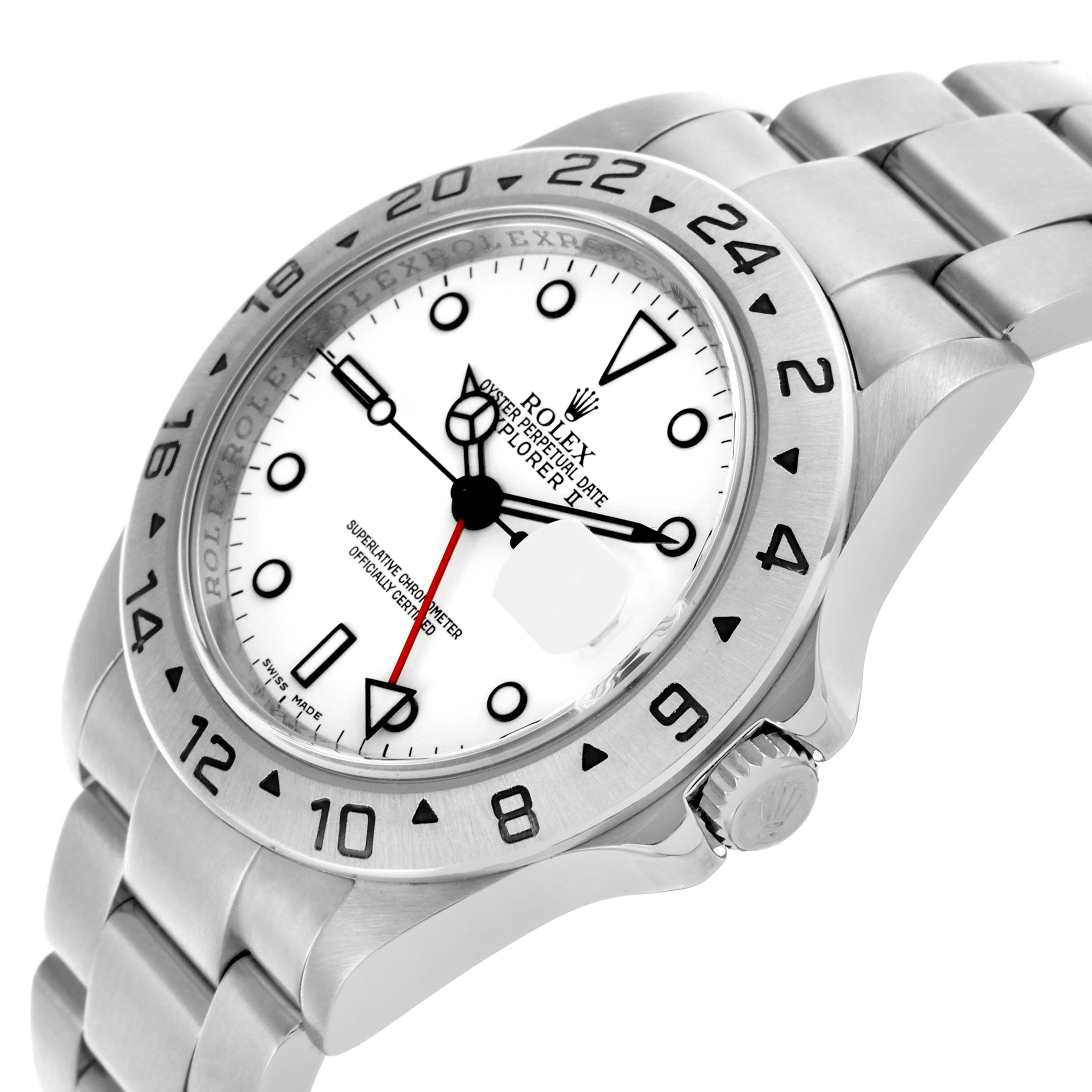The image shows the Rolex Explorer 16570 Men's Stainless Steel White Dial 16570 Men's Stainless Steel White Dial watch from an angled side view, highlighting the dial, bezel, bracelet, and crown.