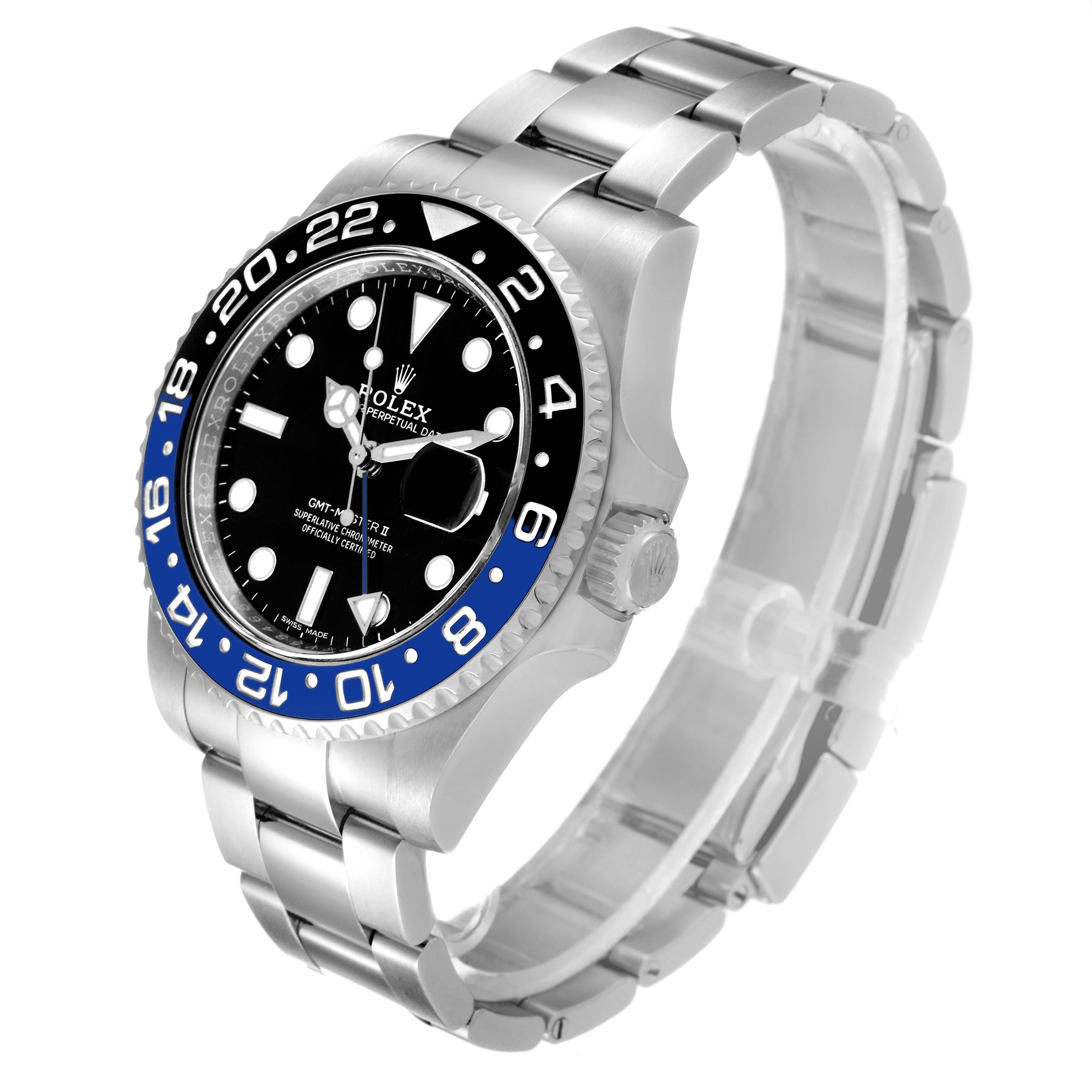 The Rolex GMT-Master 116710 Men
s Stainless Steel Black Dial 116710 Men
s Stainless Steel Black Dial watch is shown from a slight angle, highlighting its face, bezel, and stainless steel bracelet.