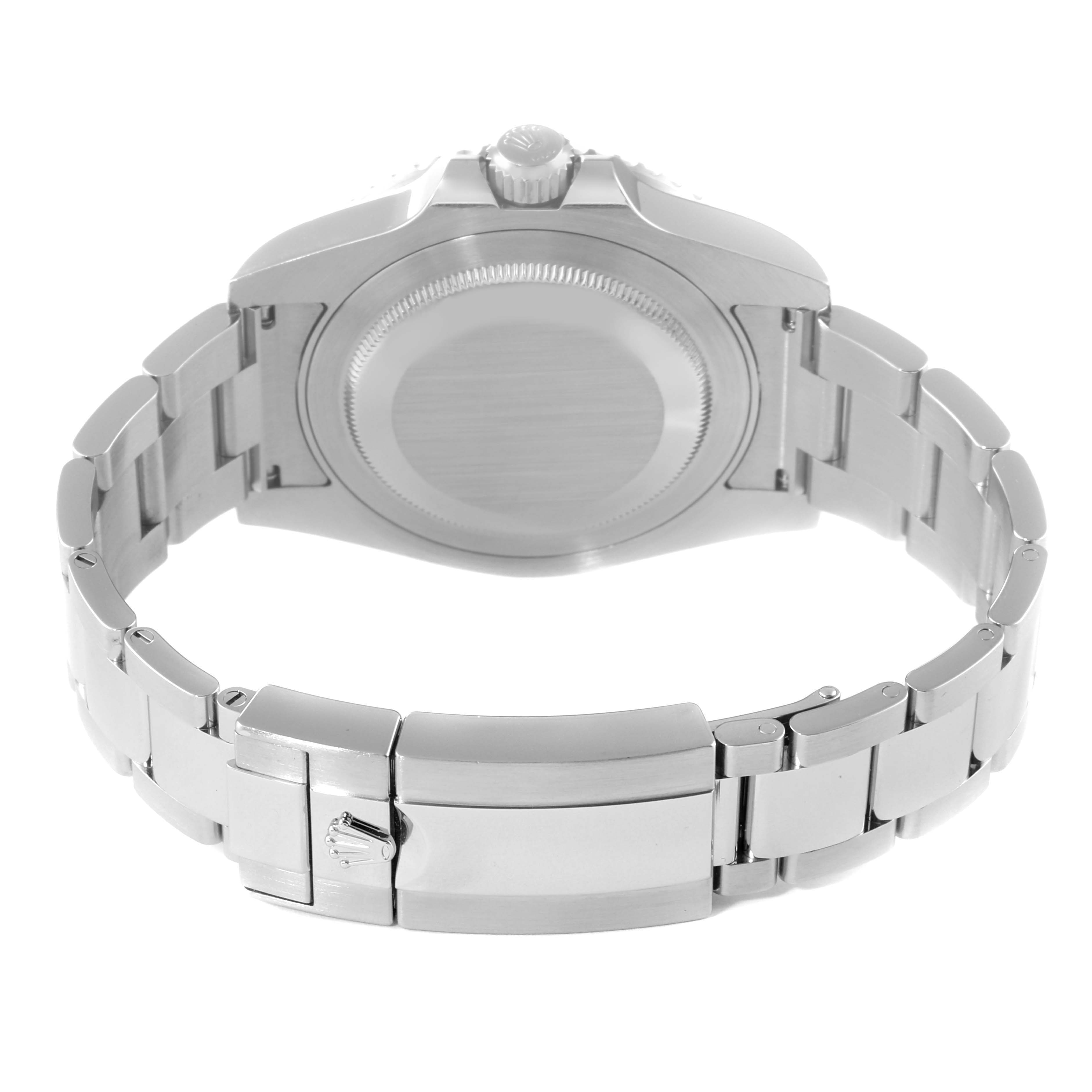 This image shows the back of the Rolex GMT-Master 116710 Men
s Stainless Steel Black Dial 116710 Men
s Stainless Steel Black Dial watch, highlighting the case back, crown, and the metal bracelet with a clasp.