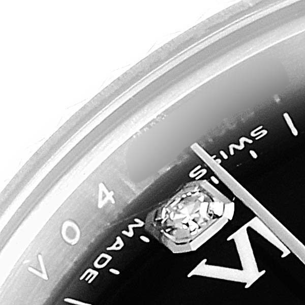 The image shows a close-up of the dial and part of the bezel of a Rolex Oyster Perpetual 176234 Women's Stainless Steel Black Dial 176234 Women's Stainless Steel Black Dial watch.