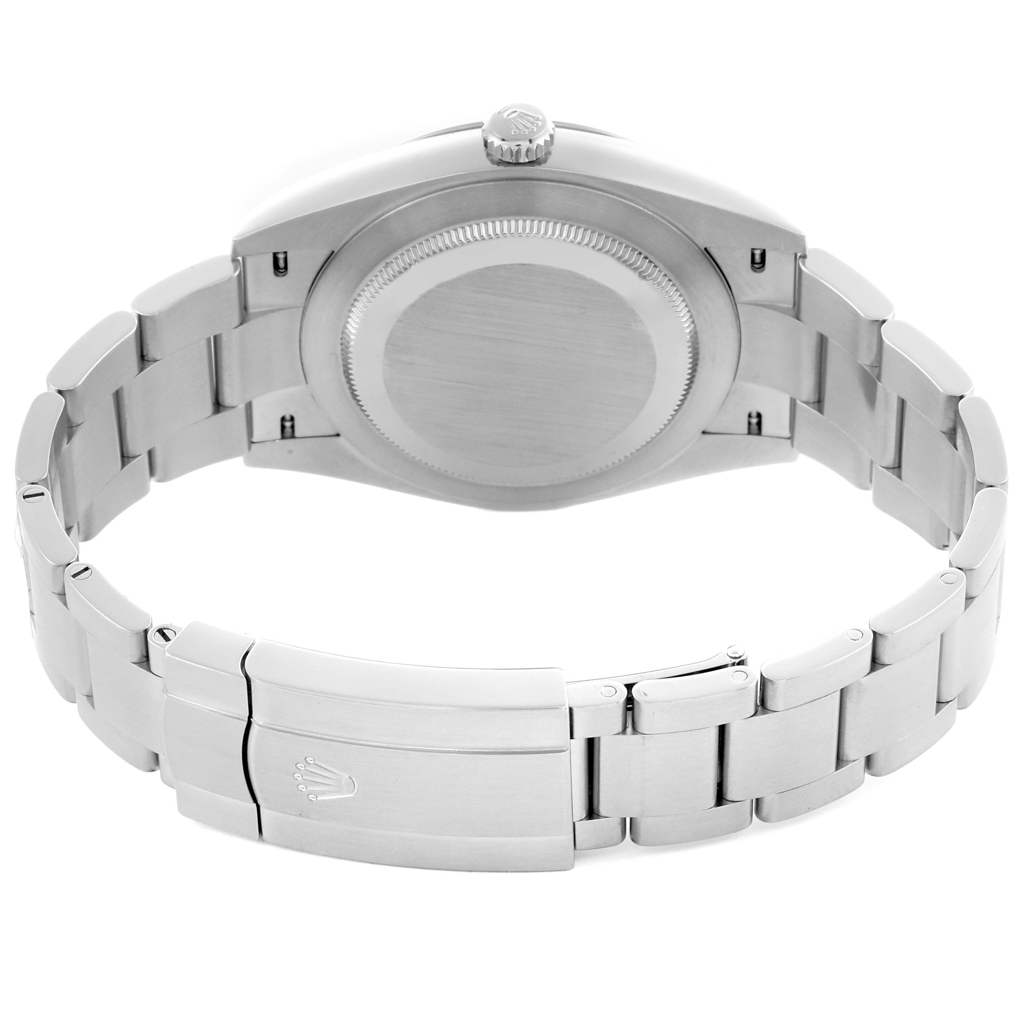 The image shows the back view of the Rolex Oyster Perpetual 124300 Men's Stainless Steel Silver Dial 124300 Men's Stainless Steel Silver Dial watch, highlighting the bracelet and clasp.