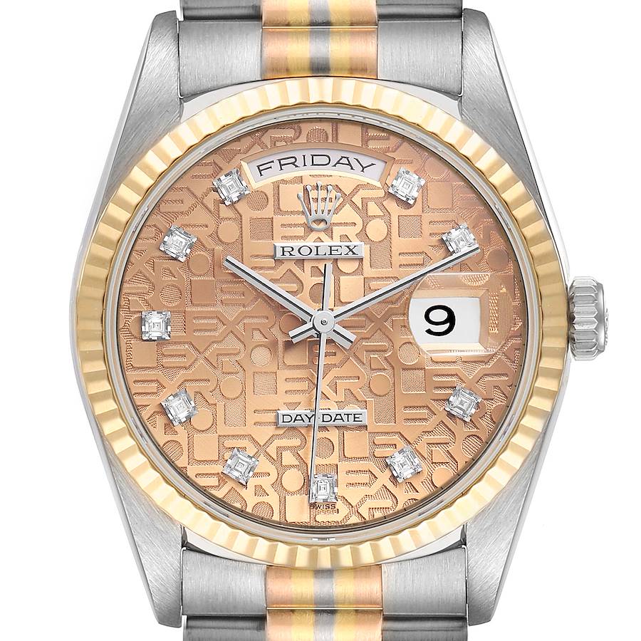 Rolex President Day-Date Tridor White Yellow Rose Gold Diamond Watch 18239 SwissWatchExpo