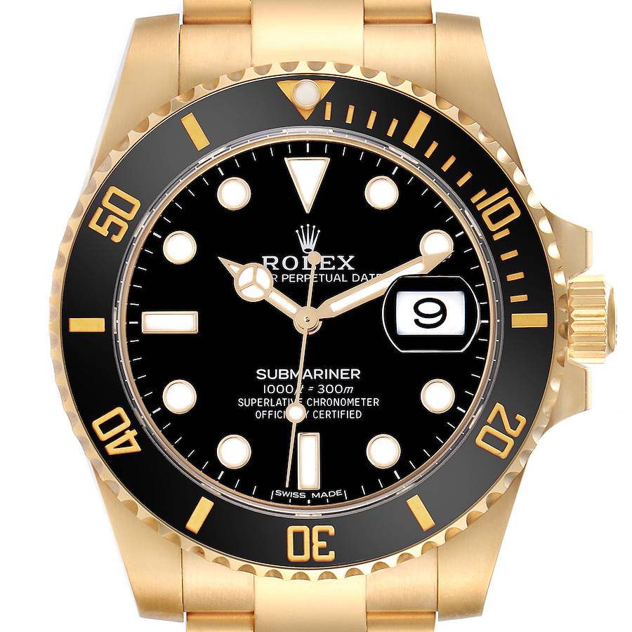 The image shows a Rolex Submariner watch from a front angle, highlighting the dial, bezel, and crown.