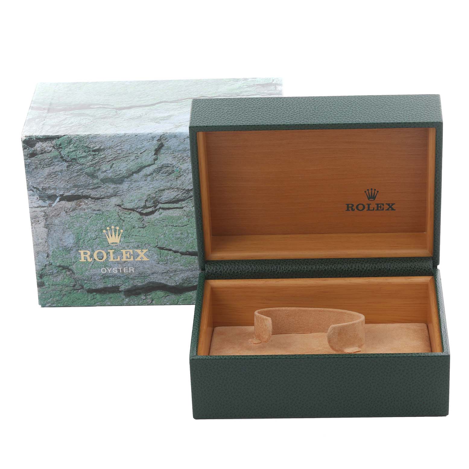 The image shows a Rolex Submariner 16613 Men's Steel and Gold (two tone) Blue Dial 16613 Men's Steel and Gold (two tone) Blue Dial watch box, displayed open with a textured outer box in the background.