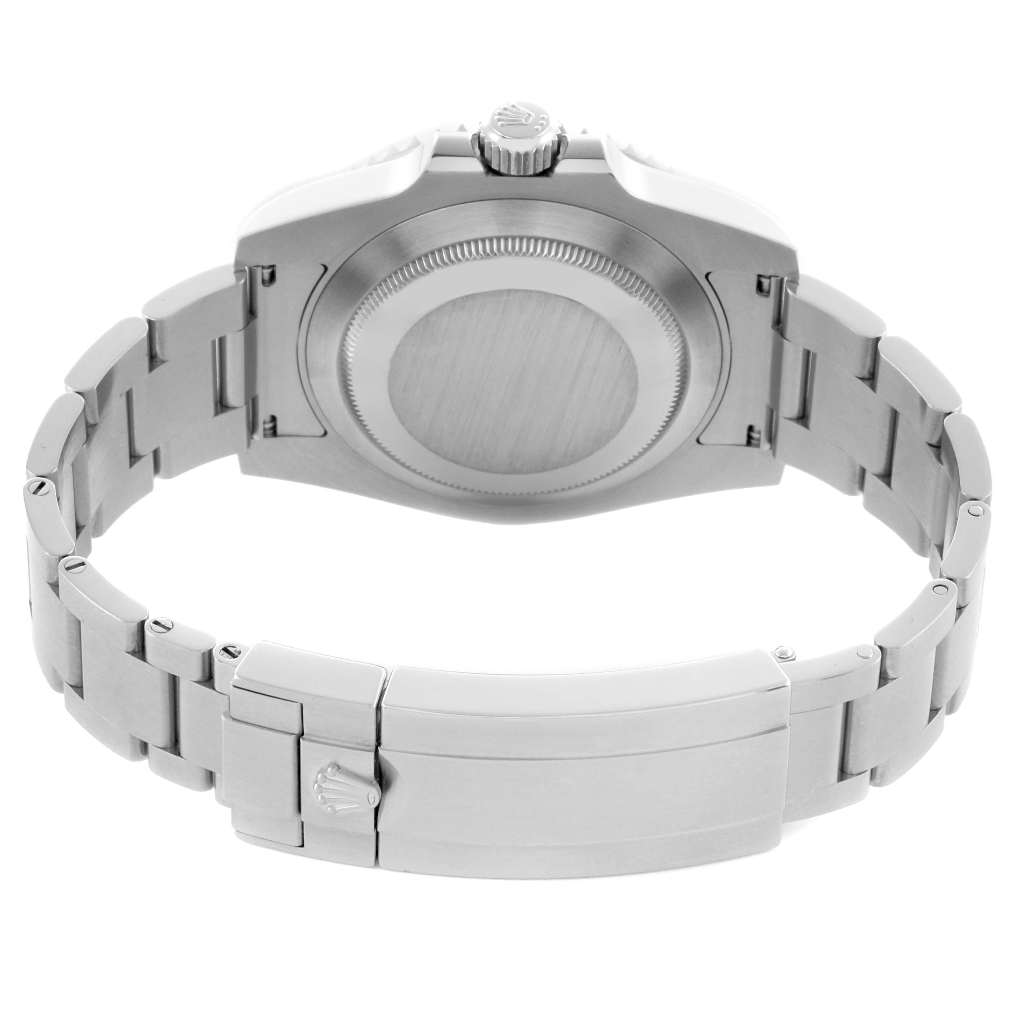 The image shows the back and clasp of a Rolex Submariner 116610LV Men's Stainless Steel Green Dial 116610LV Men's Stainless Steel Green Dial, highlighting the case back and bracelet.