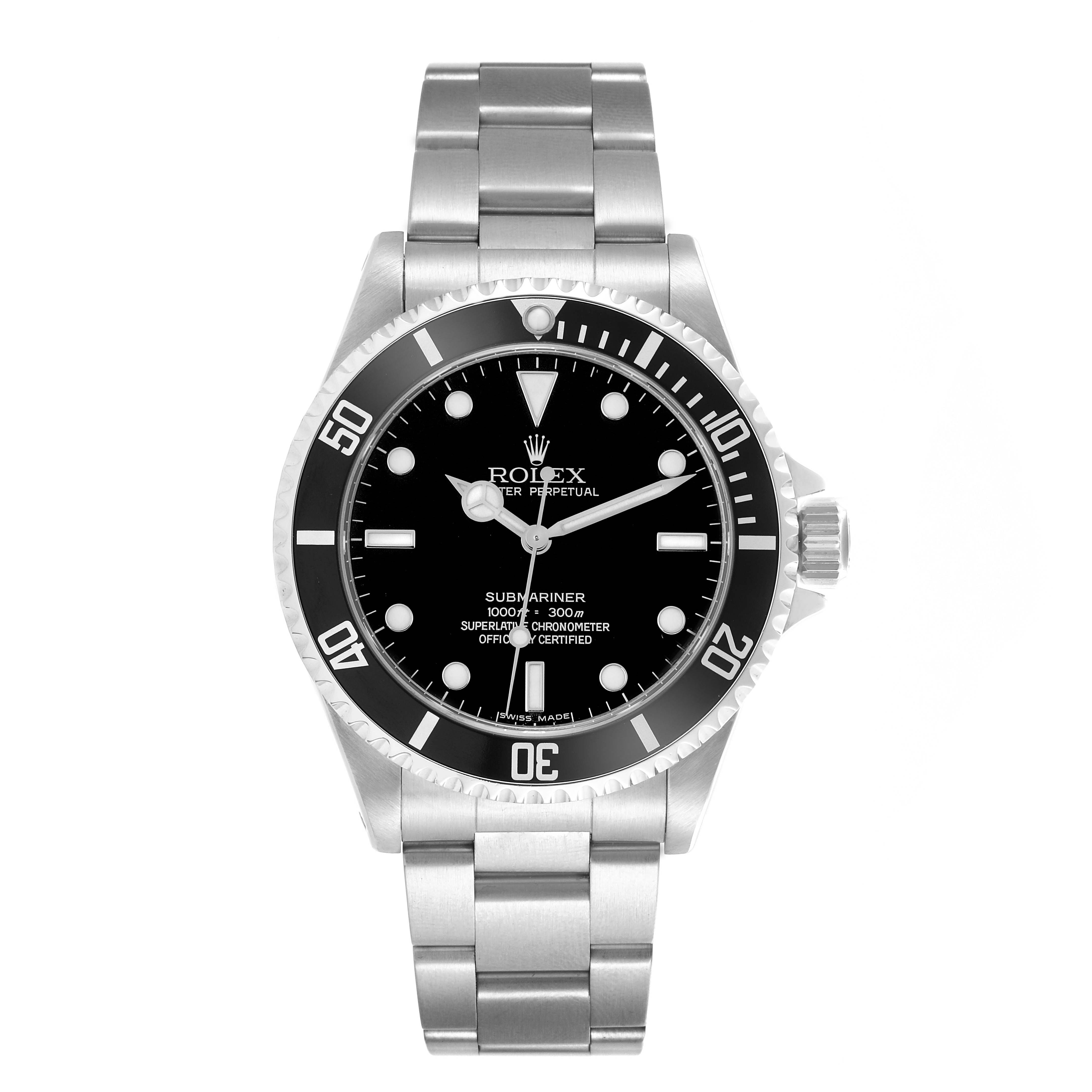 The image shows a Rolex Submariner 14060M Men's Stainless Steel Black Dial 14060M Men's Stainless Steel Black Dial watch from the front, featuring the dial, bezel, bracelet, and crown.