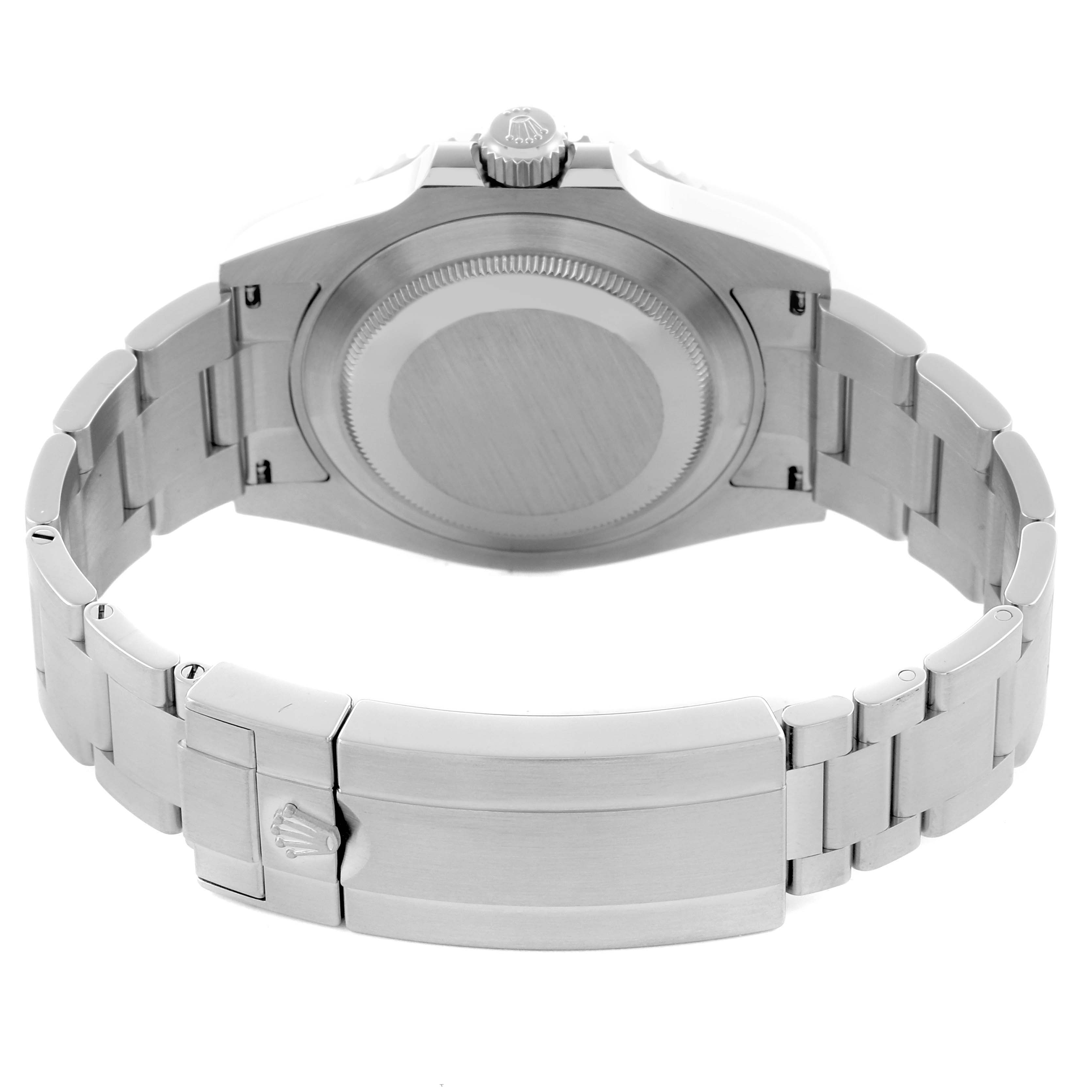 The image shows the back view of a Rolex Submariner 124060 Men's Stainless Steel Black Dial 124060 Men's Stainless Steel Black Dial, highlighting the case back and bracelet clasp.