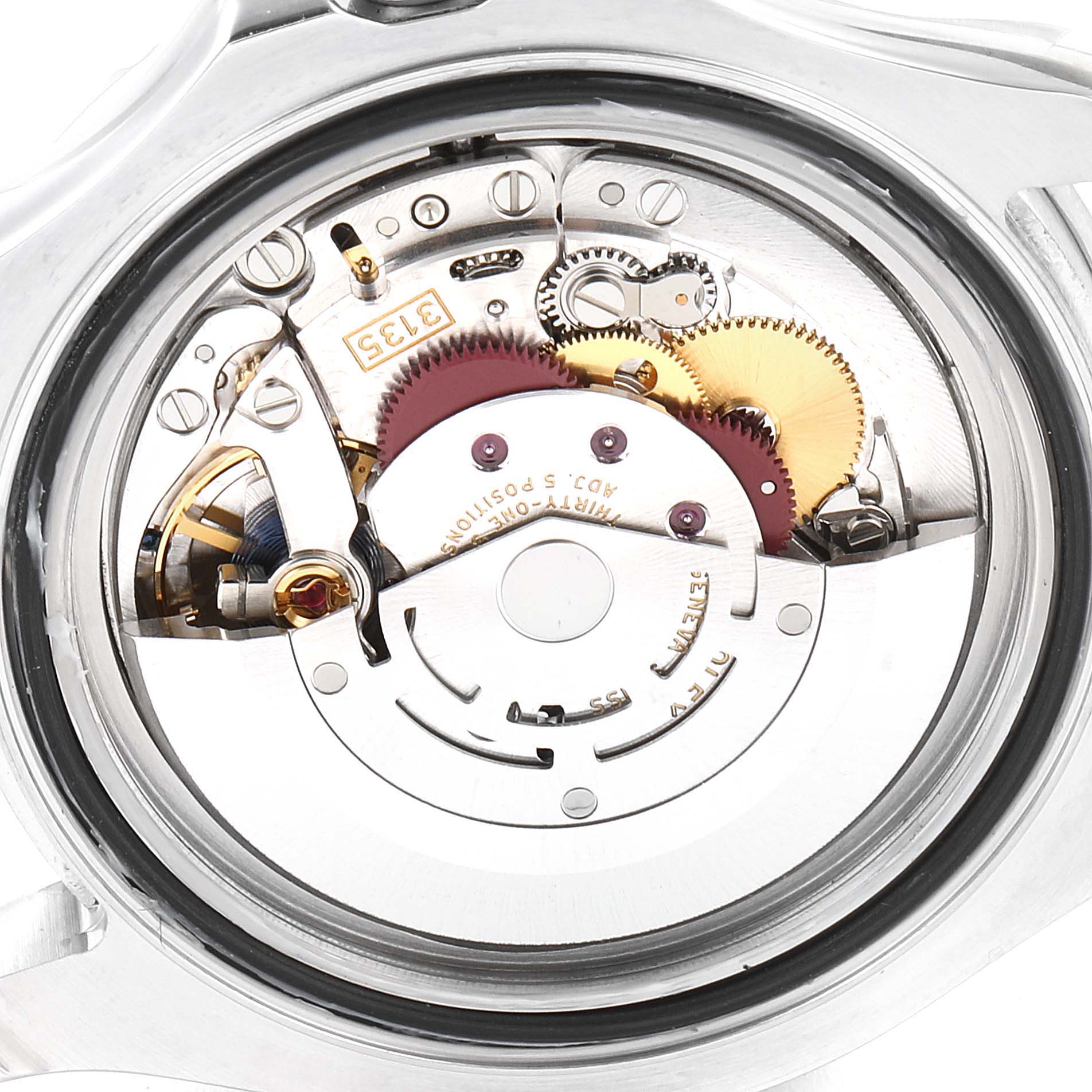 The image shows the internal mechanical movement of the Rolex Yacht-Master 16622 Men
s Stainless Steel Silver Dial 16622 Men
s Stainless Steel Silver Dial watch, viewed from the back.