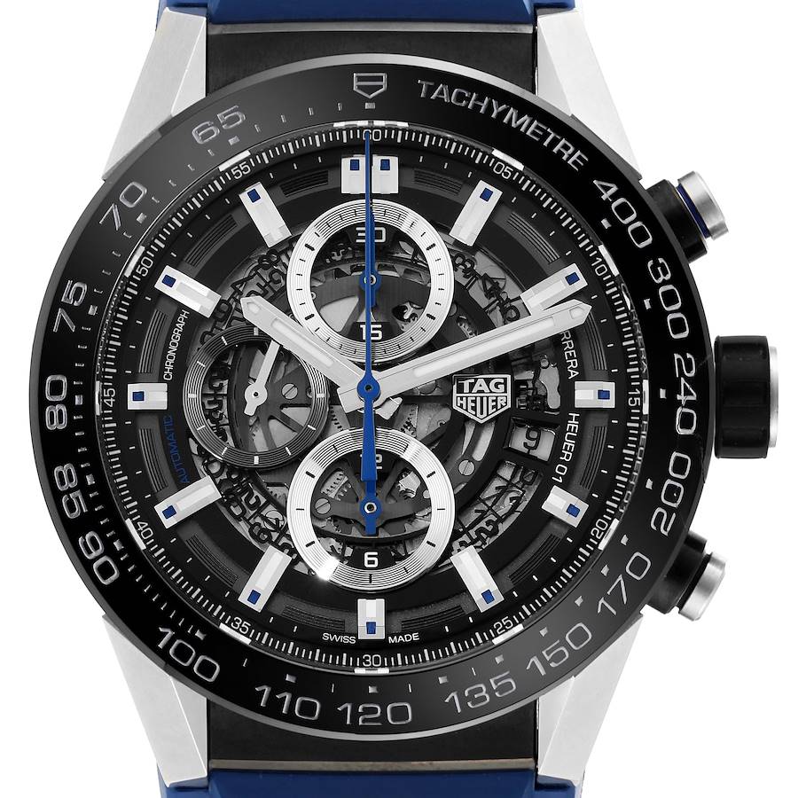 TAG Heuer Carrera Calibre Heuer 01 Skeleton Steel Mens Watch CAR2A1T Box Card SwissWatchExpo