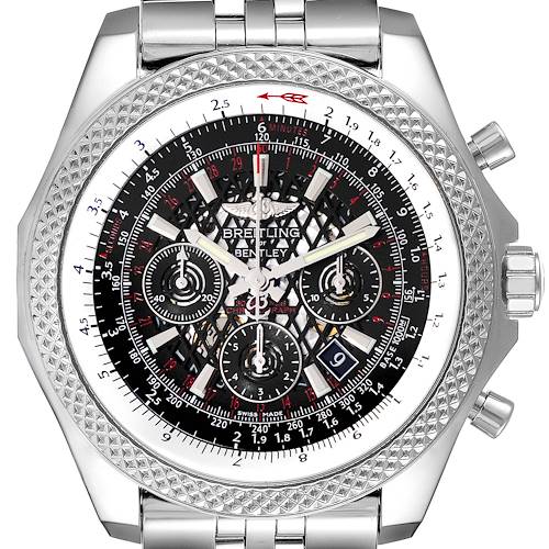 The image shows the front face of the Breitling Bentley model watch, including its bezel, dial, and chronograph sub-dials.