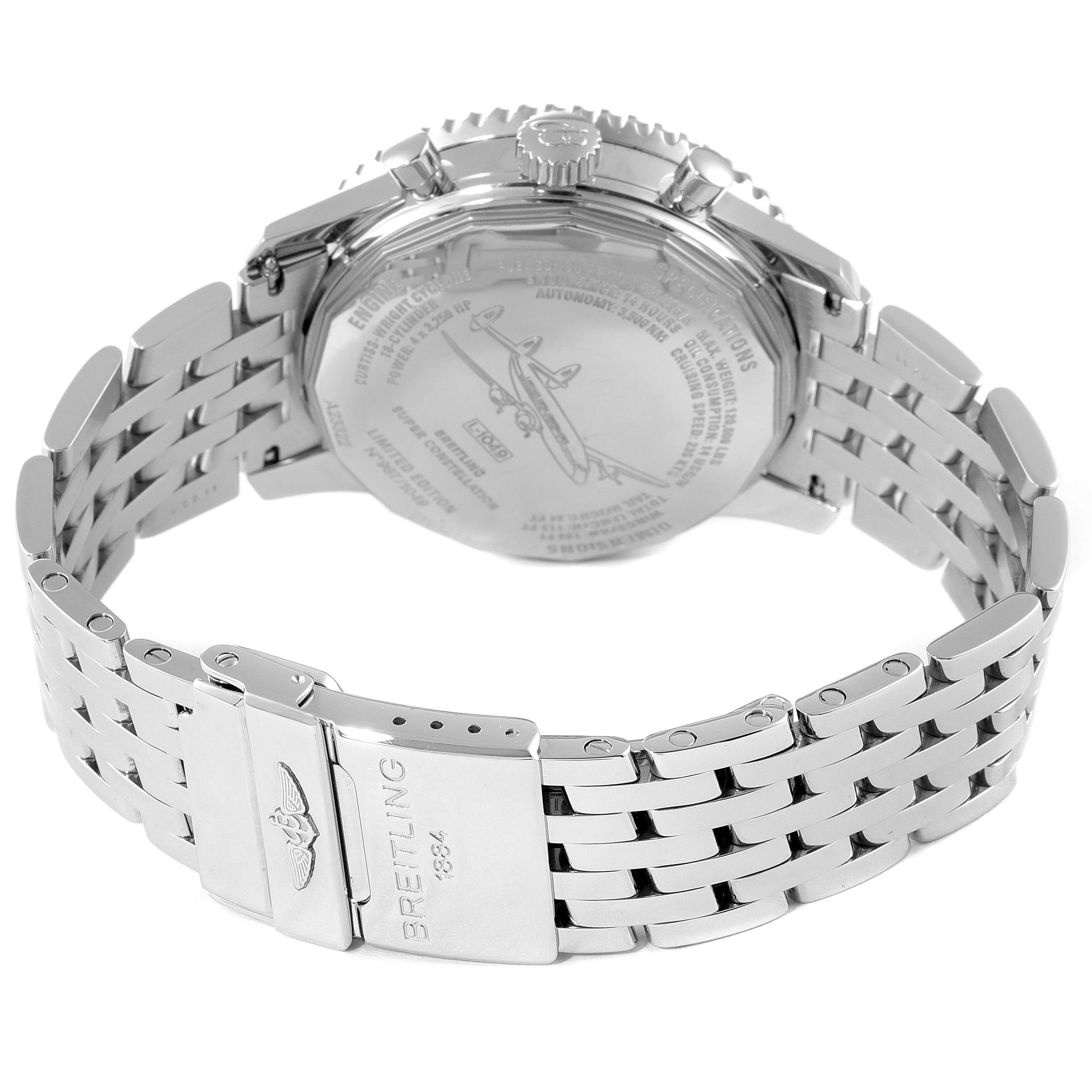 The image shows the back and stainless steel bracelet of a Breitling Navitimer A23322 Men's Stainless Steel Black Dial A23322 Men's Stainless Steel Black Dial watch from a rear angle.