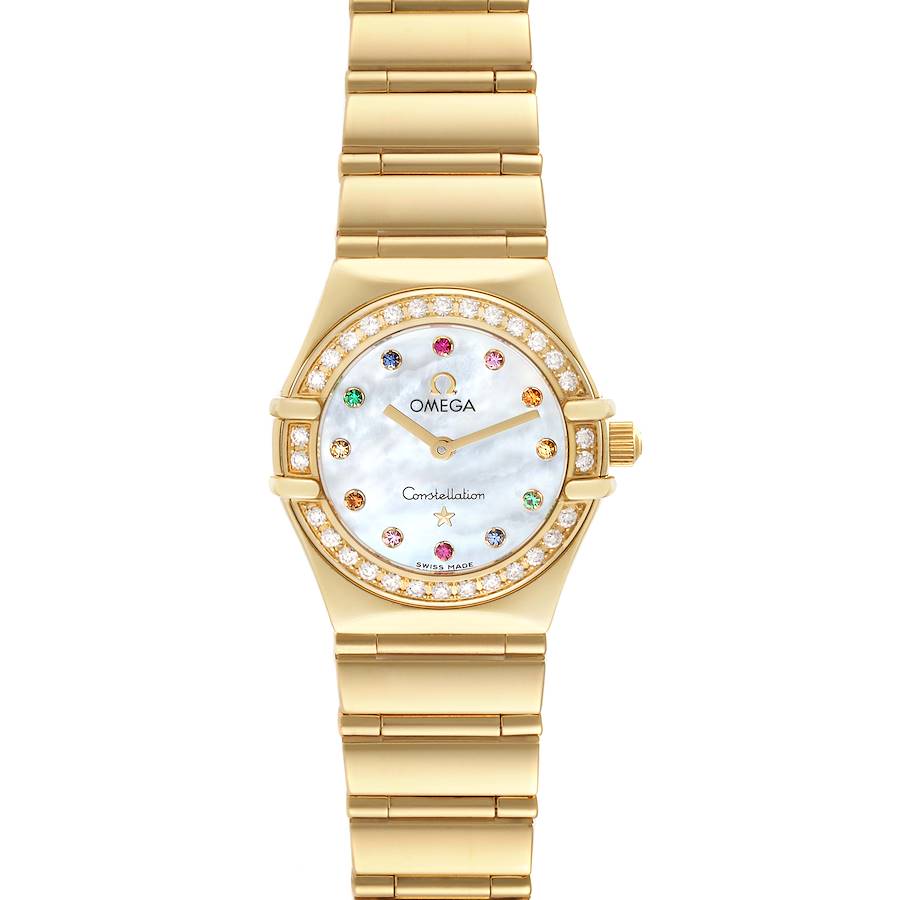 Omega Constellation Iris Yellow Gold Mother Of Pearl Multi Stone Diamond Ladies Watch 1164.79.00 SwissWatchExpo