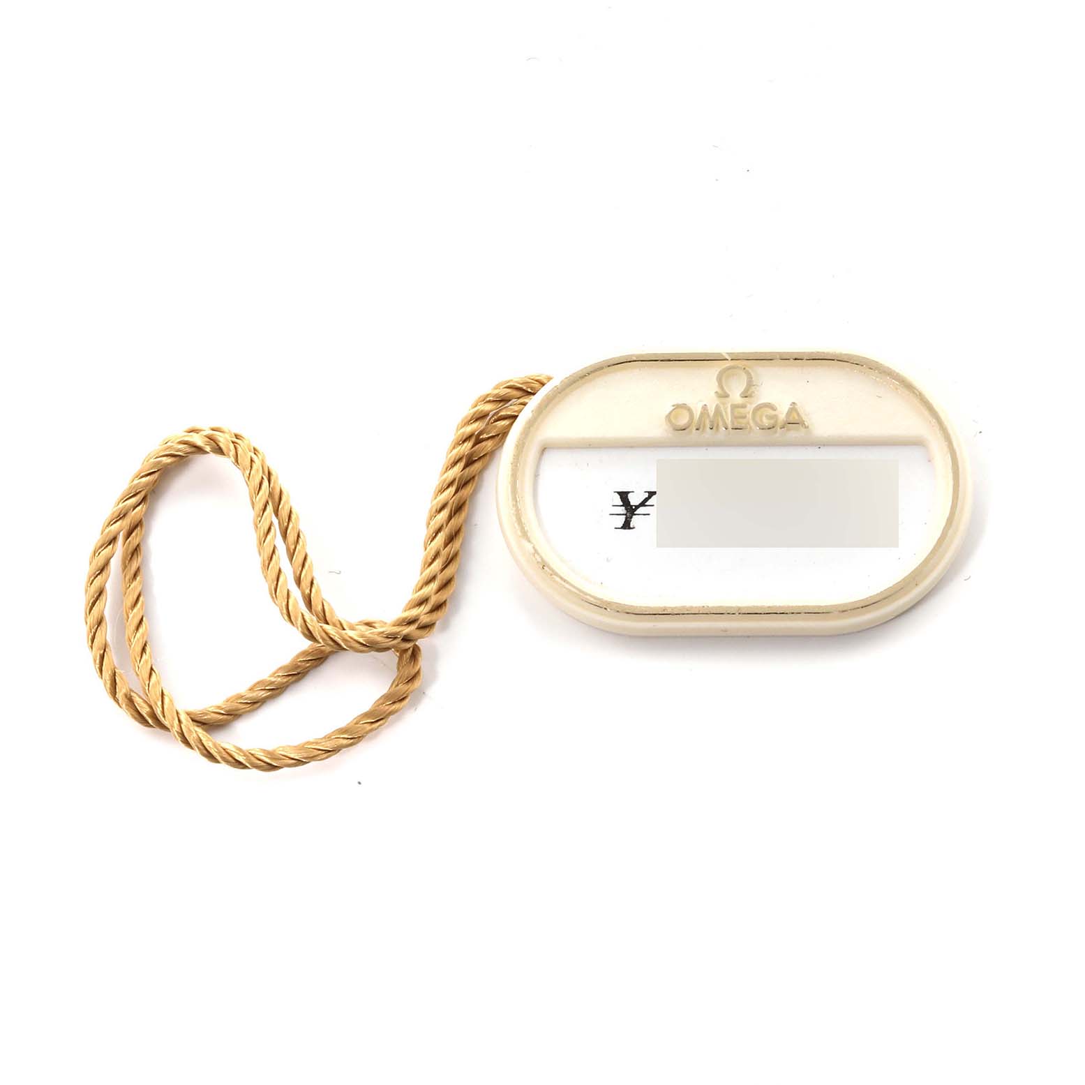 The image shows an Omega Speedmaster 3513.80.00 Men
s Stainless Steel Blue Dial 3513.80.00 Men
s Stainless Steel Blue Dial price tag with a beige cord.