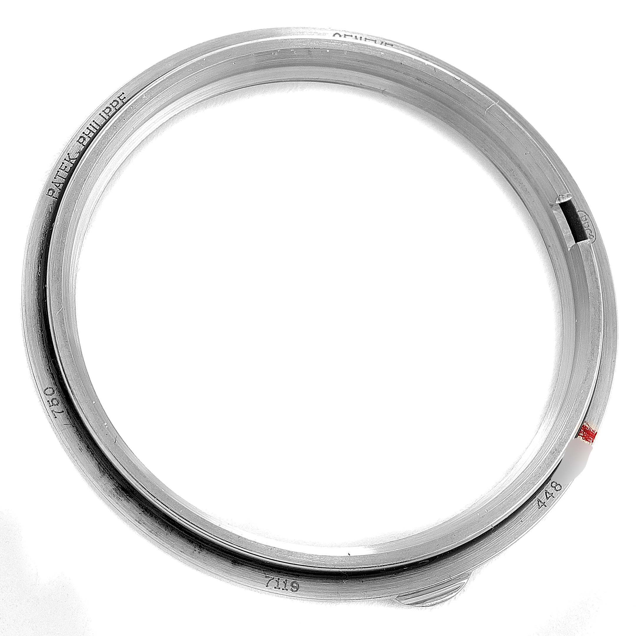 This image shows the bezel of a Patek Philippe Calatrava 7119G Women's White Gold White Dial 7119G Women's White Gold White Dial watch, photographed from a top-down angle.