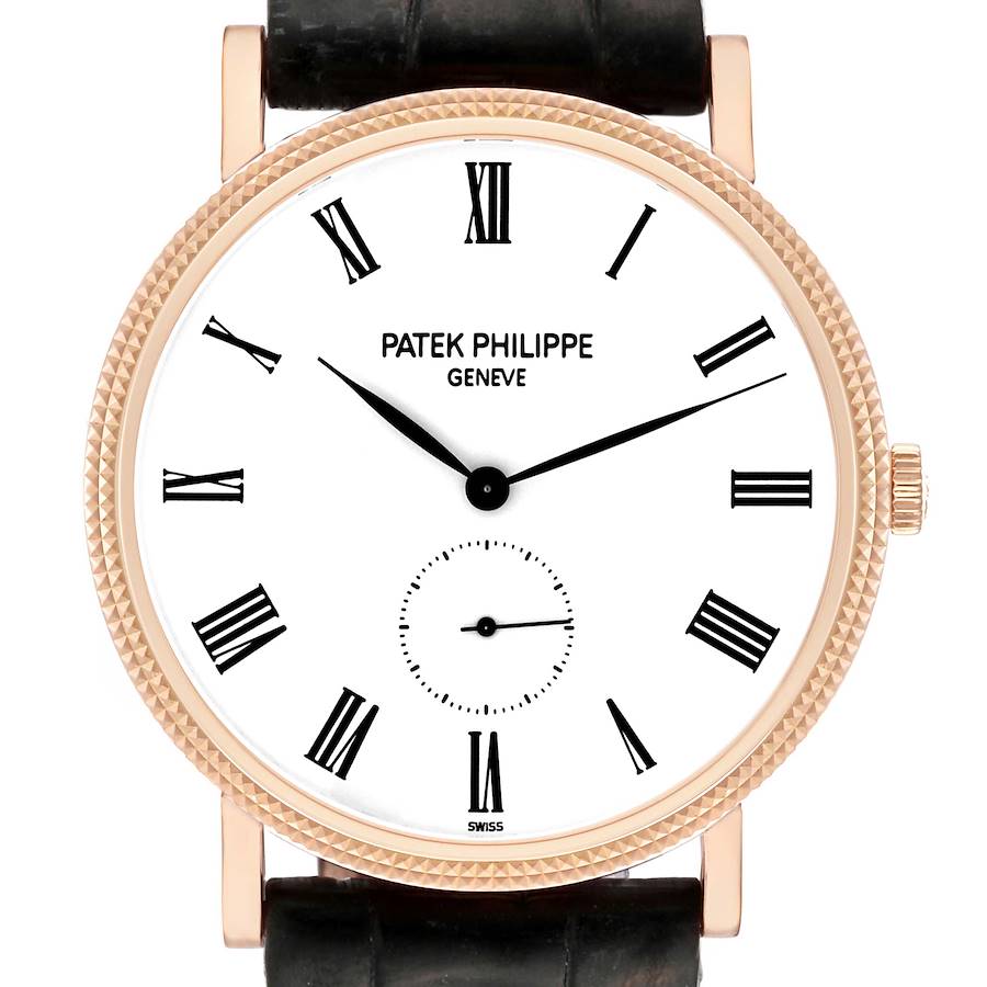 Patek Philippe Calatrava Rose Gold Black Strap Mens Watch 5119 SwissWatchExpo