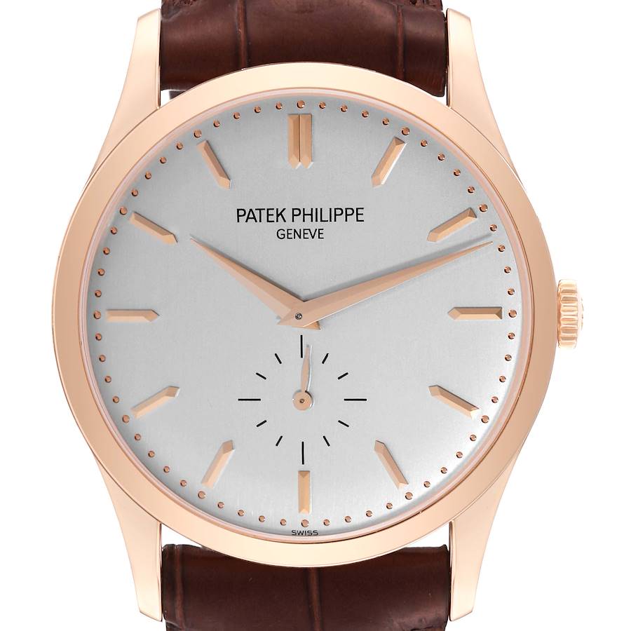 Patek Philippe Calatrava Rose Gold Silver Dial Mens Watch 5196 SwissWatchExpo